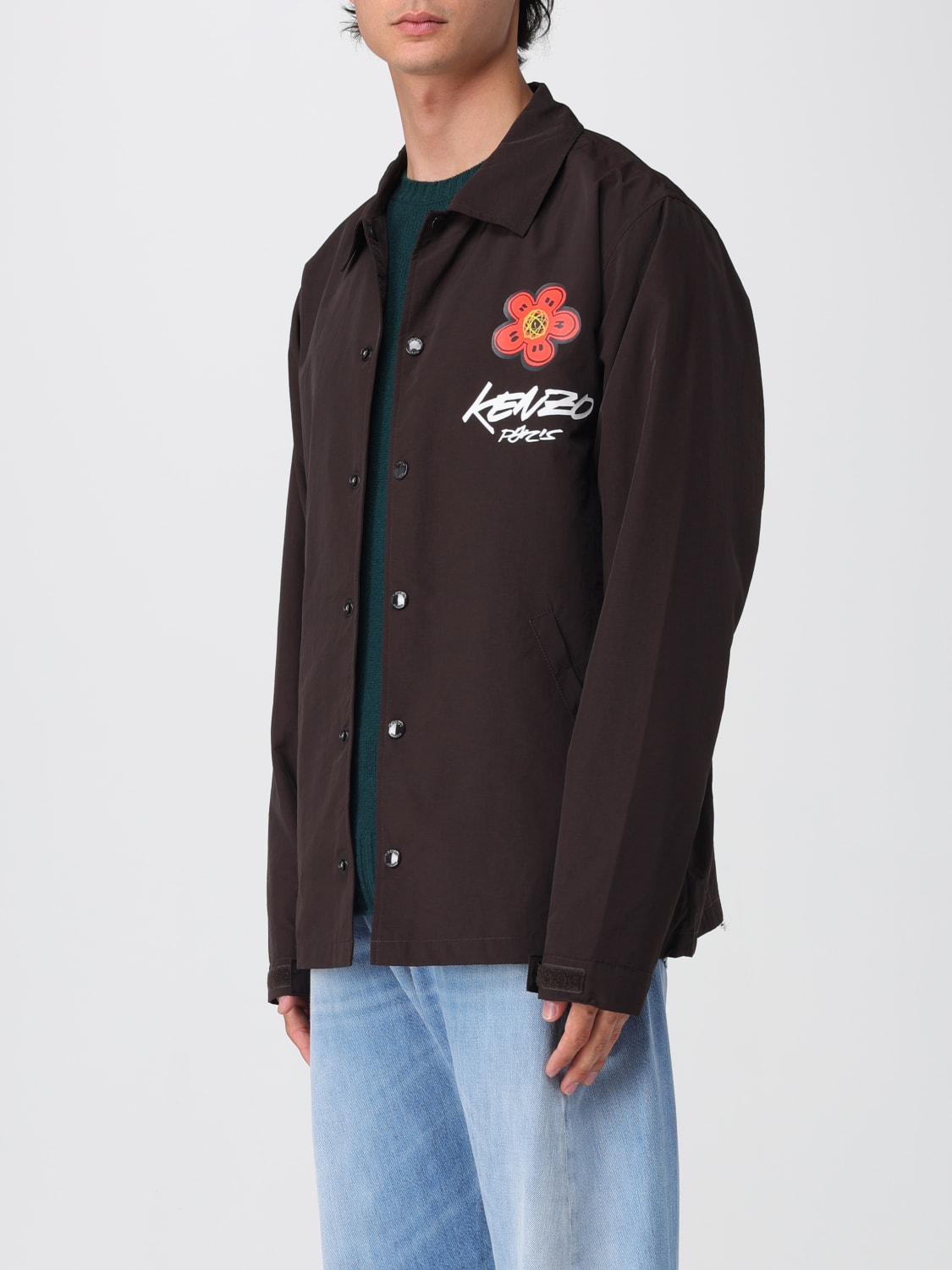KENZO GIACCA: Overshirt Kenzo in nylon con logo , Marrone - Img 4