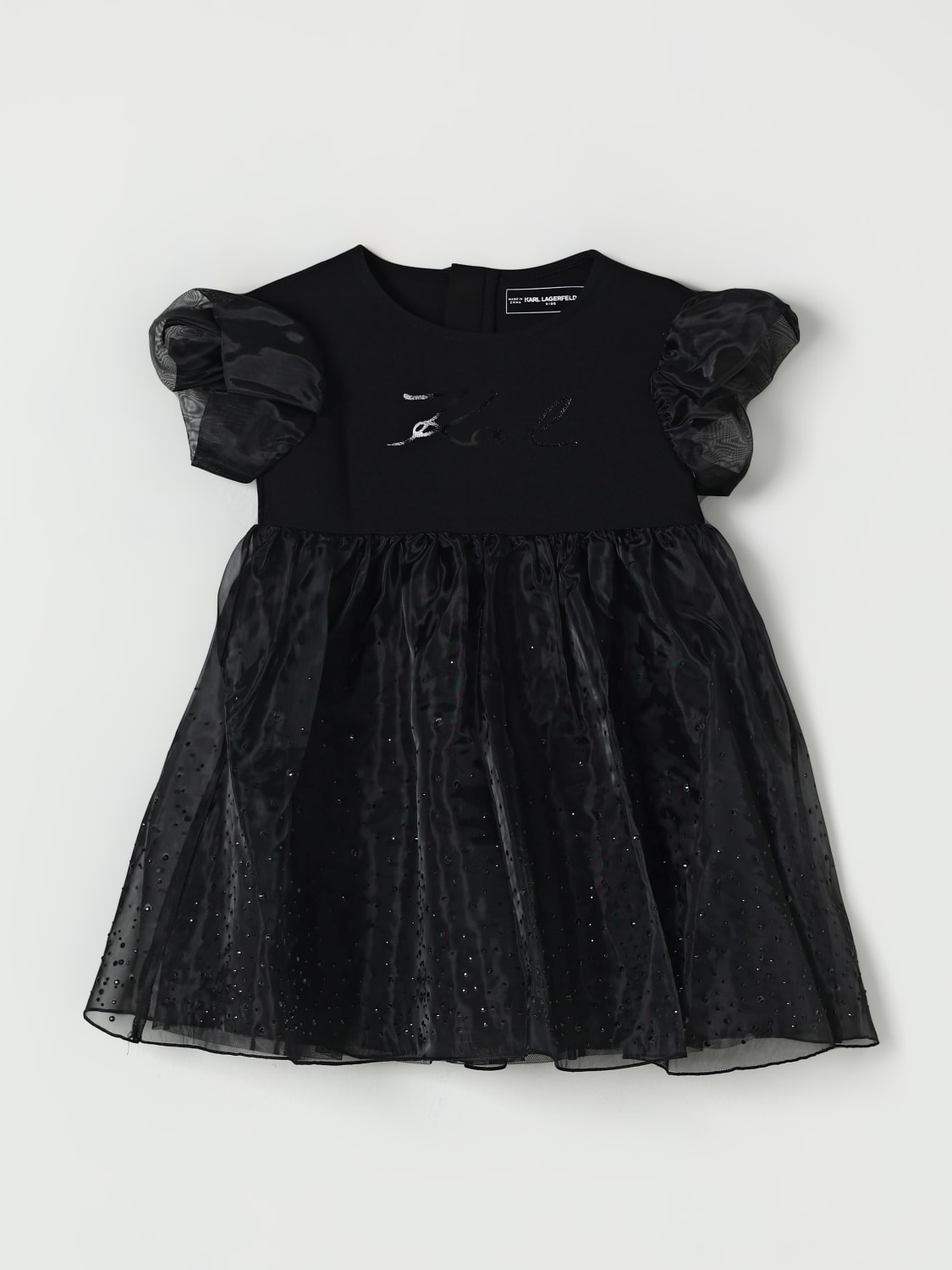KARL LAGERFELD KIDS ABITO: Abito in tulle con strass Karl Lagerfeld Kids, Nero - Img 1