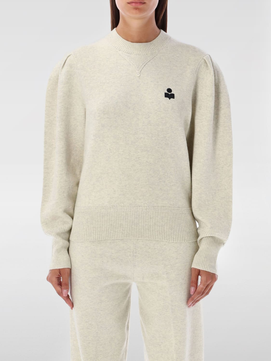 ISABEL MARANT ETOILE MAGLIA: Maglia in cotone e lana con logo Isabel Marant Etoile, Grigio - Img 1