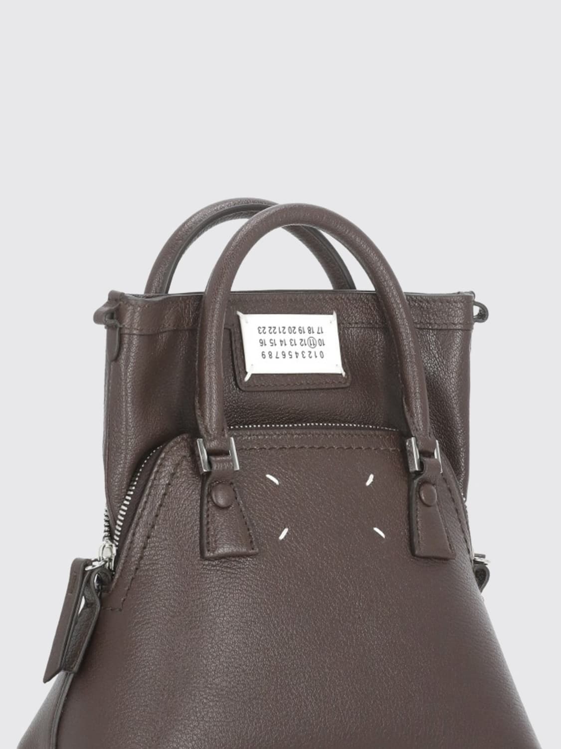 MAISON MARGIELA BORSA MINI: Borsa 5AC Maison Margiela in pelle a grana e canvas , Marrone - Img 3