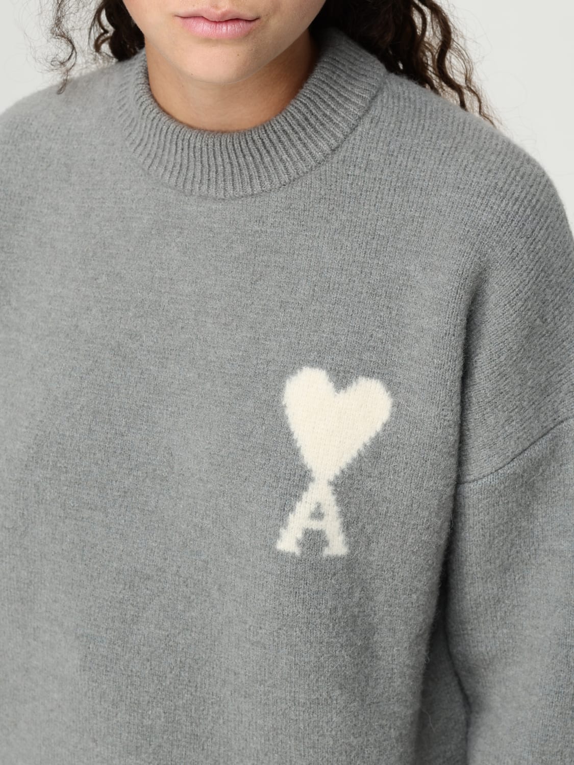 AMI PARIS MAGLIA: Maglione a girocollo con logo Ami Paris, Ecru - Img 4