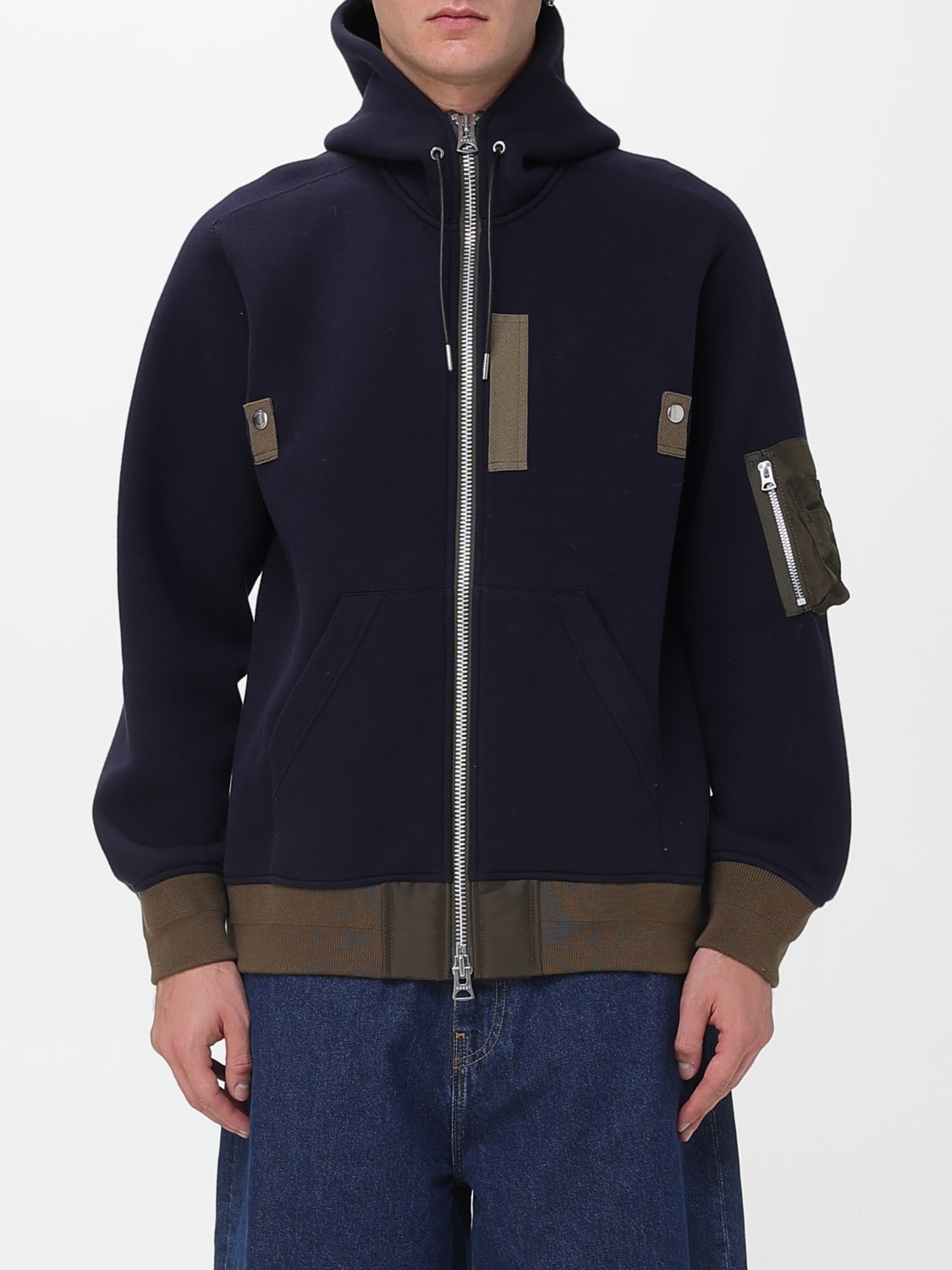 SACAI GIACCA: Bomber con cappuccio Sacai in cotone , Blue - Img 1
