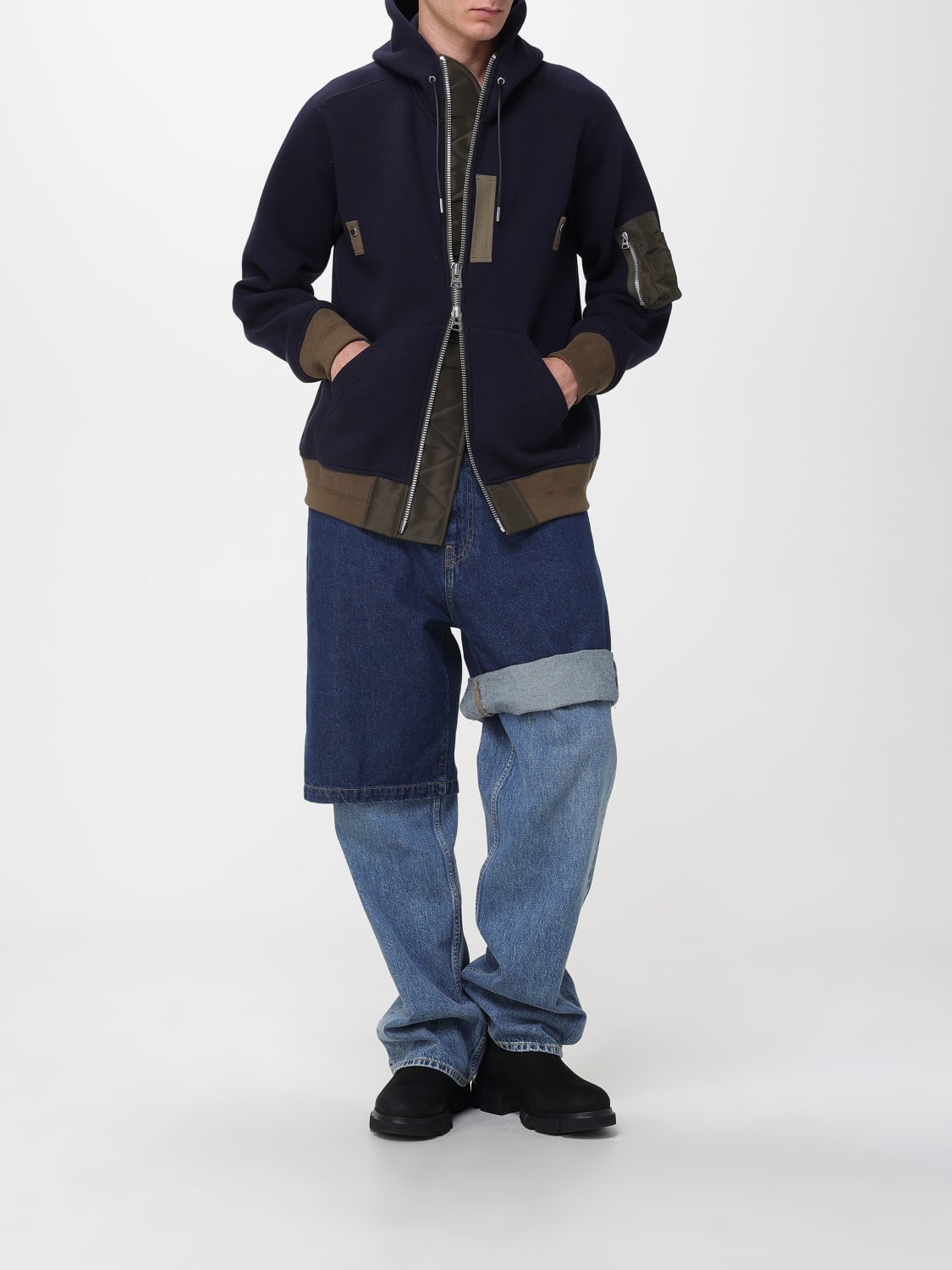 SACAI GIACCA: Bomber con cappuccio Sacai in cotone , Blue - Img 2