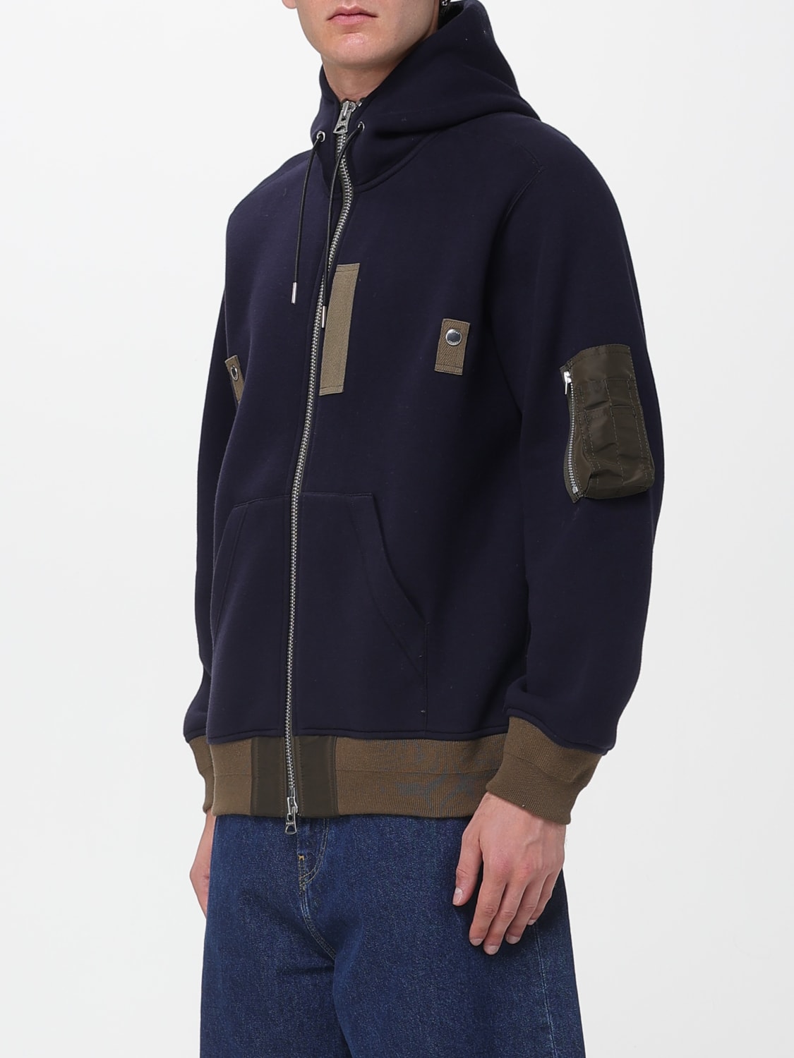 SACAI GIACCA: Bomber con cappuccio Sacai in cotone , Blue - Img 4