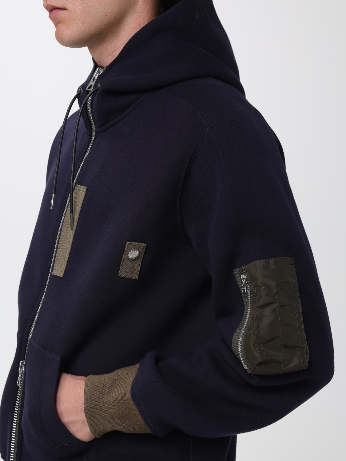 SACAI GIACCA: Bomber con cappuccio Sacai in cotone , Blue - Img 5