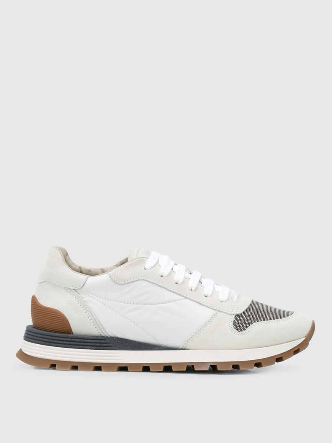 BRUNELLO CUCINELLI SNEAKERS: Sneakers Brunello Cucinelli in camoscio e nylon con monile , Bianco - Img 1