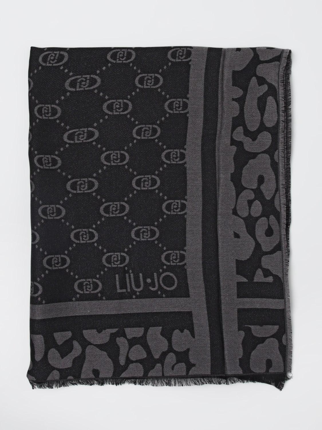LIU JO SCIARPA: Sciarpa Liu Jo in viscosa con logo jacquard , Nero - Img 1