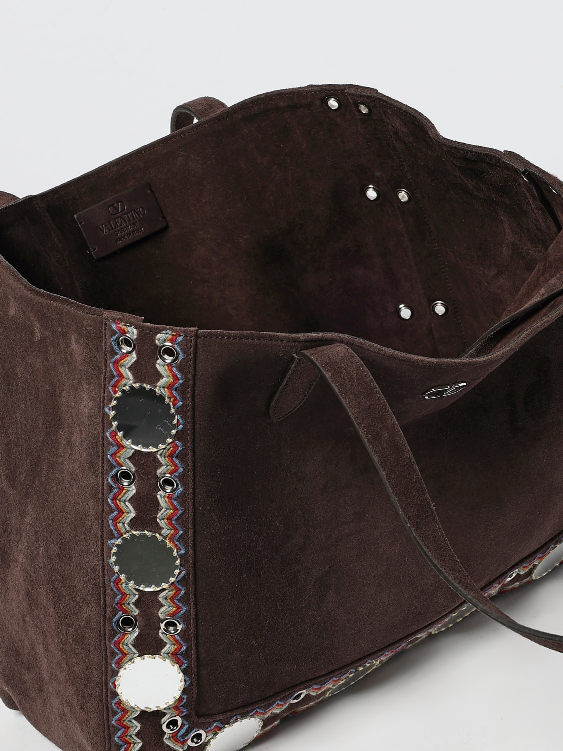 VALENTINO GARAVANI BORSA A TRACOLLA: Borsa Valentino Garavani in camoscio con ricami e paillettes specchiate , Moro - Img 5