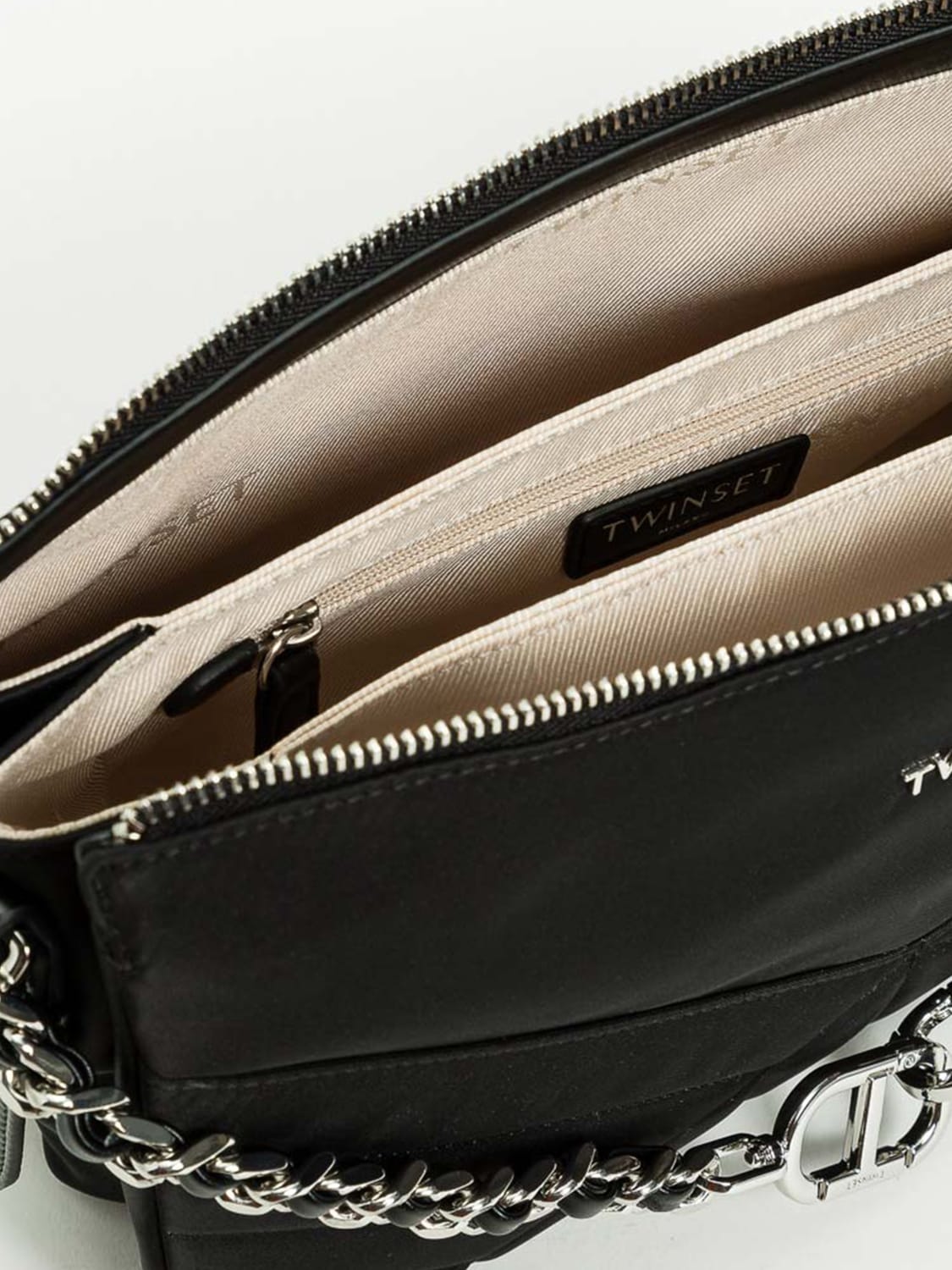 TWINSET BORSA A TRACOLLA: Borsa a tracolla in tessuto tecnico con logo Twinset, Nero - Img 3