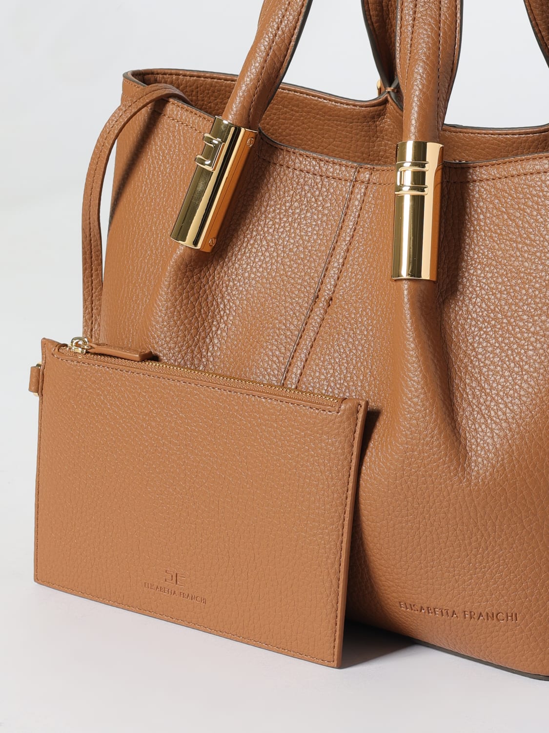 ELISABETTA FRANCHI BORSA A SPALLA: Borsa Elisabetta Franchi in pelle sintetica a grana, Marrone - Img 3