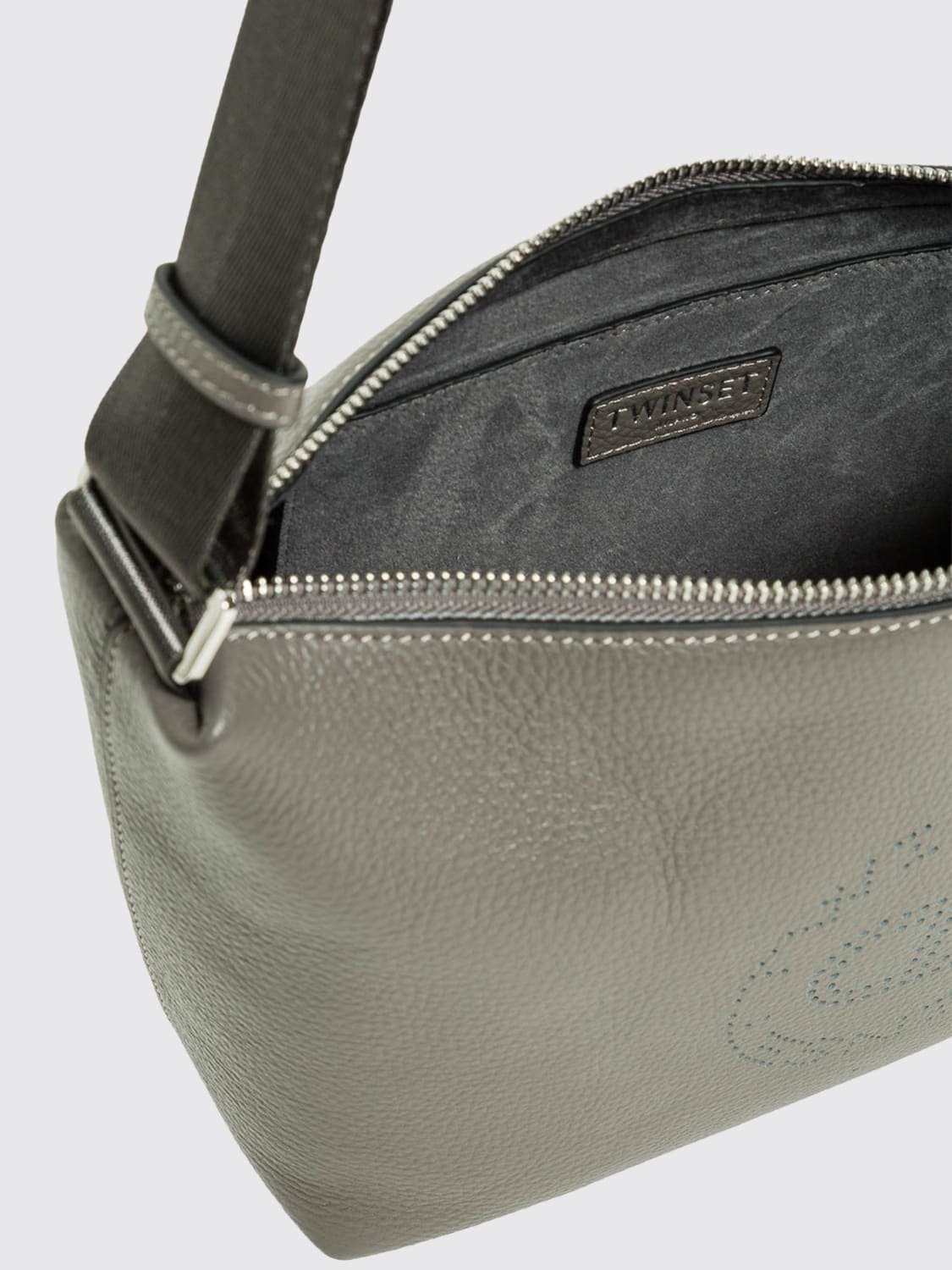 TWINSET BORSA A TRACOLLA: Borsa Twinset in pelle a grana , Grigio - Img 3