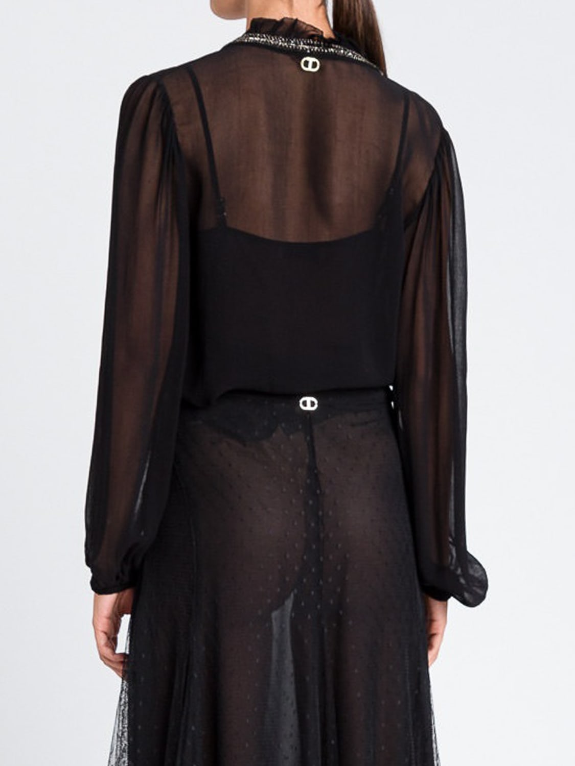 TWINSET TOP: Blusa Twinset in crepe con perline e paillettes ricamate, Nero - Img 3