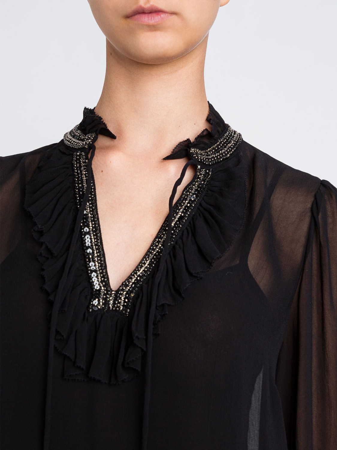 TWINSET TOP: Blusa Twinset in crepe con perline e paillettes ricamate, Nero - Img 4