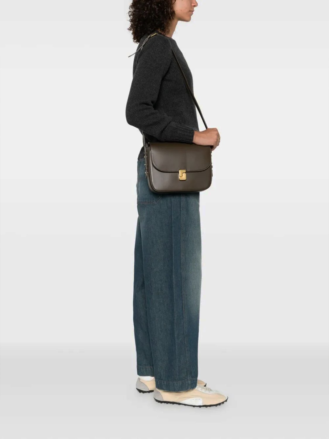 SOEUR BORSA A TRACOLLA: Borsa Bellissima Large Soeur in pelle , Kaki - Img 2