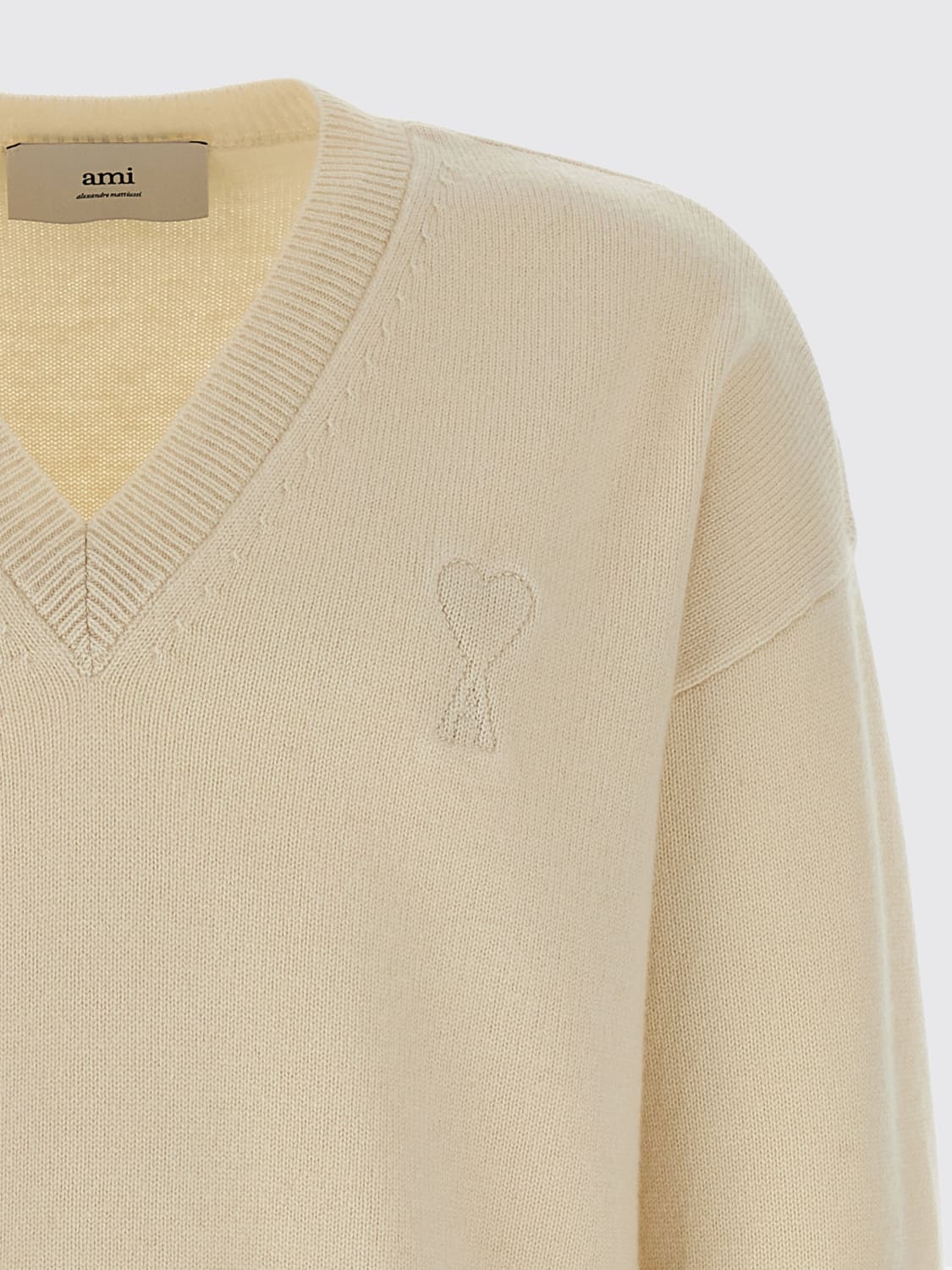 AMI PARIS MAGLIA: Maglia a v in lana e cashmere Ami Paris, Beige - Img 3
