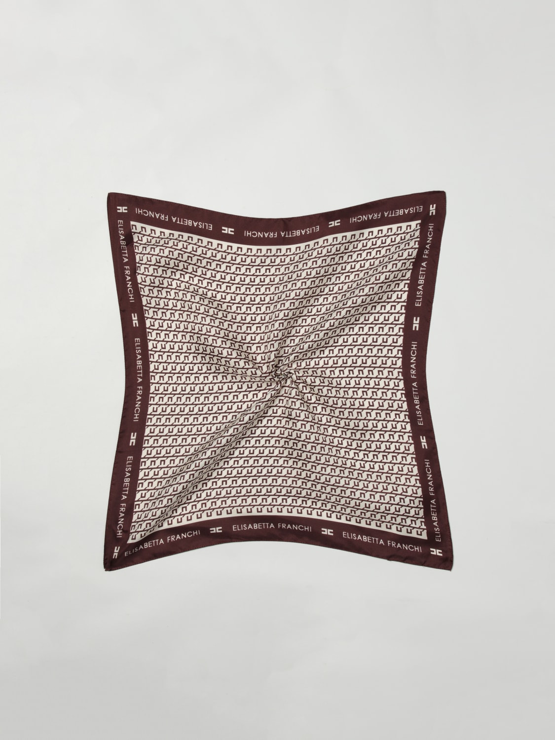 ELISABETTA FRANCHI FOULARD: Foulard Elisabetta Franchi in seta con monogram stampato , Vinaccia - Img 1