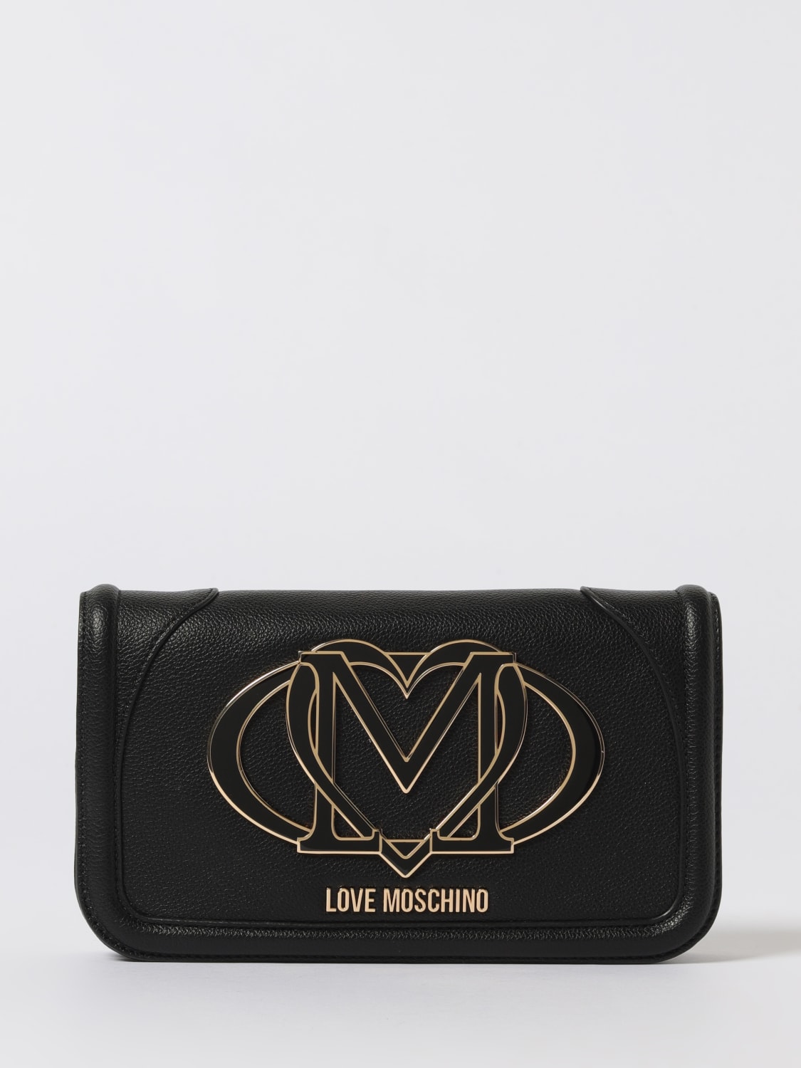 LOVE MOSCHINO BORSA A TRACOLLA: Borsa a tracolla in pelle sintetica con maxi logo Love Moschino, Nero - Img 1