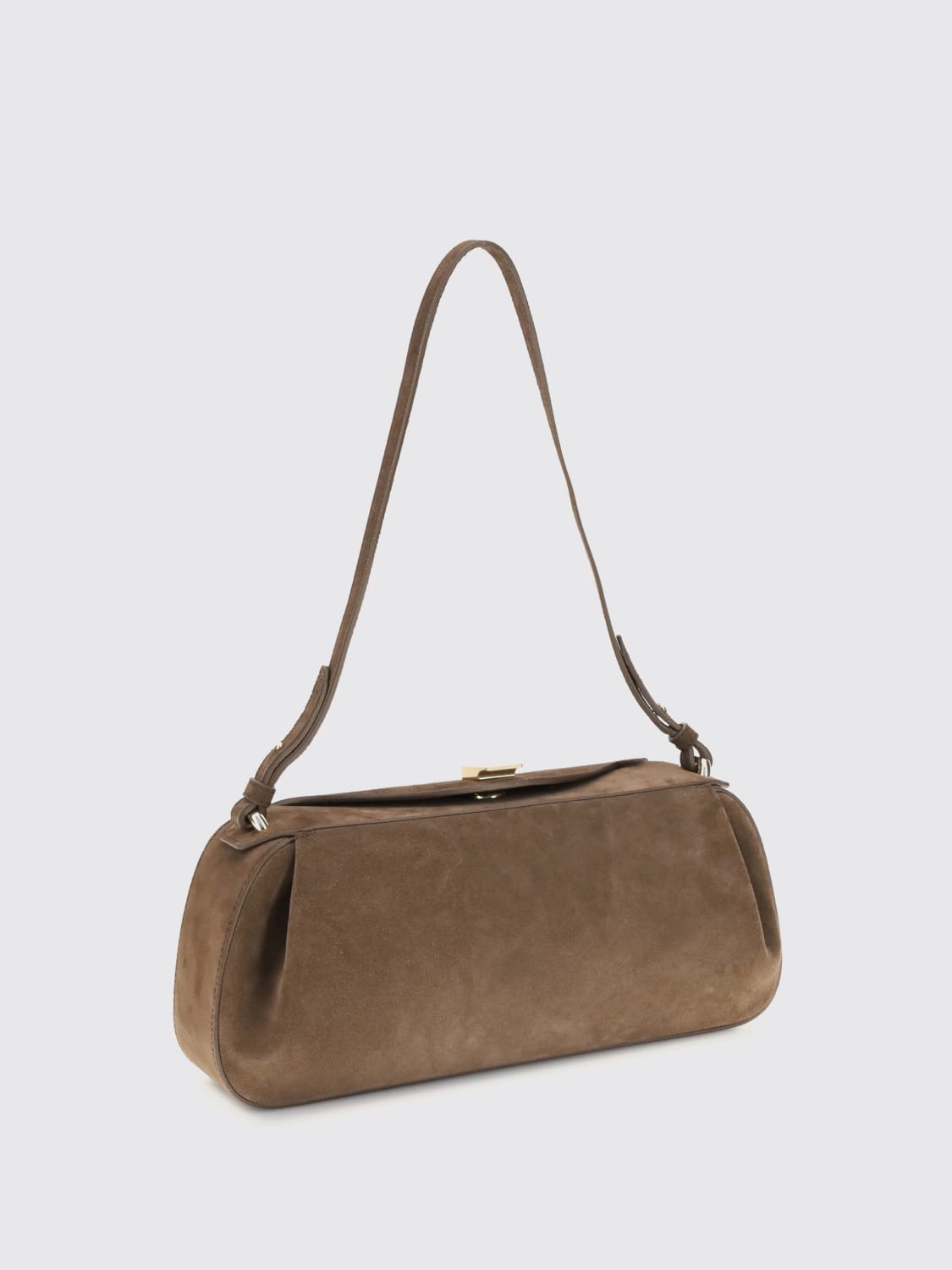 YUZEFI BORSA A SPALLA: Borsa a spalla in pelle di vitello scamosciata Yuzefi, Cacao - Img 2