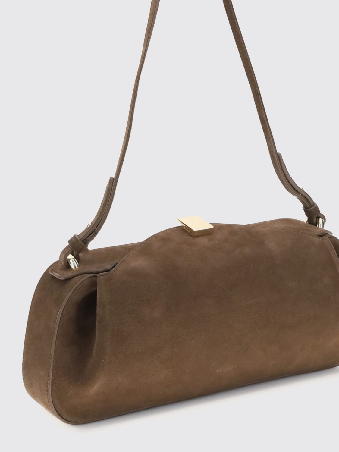 YUZEFI BORSA A SPALLA: Borsa a spalla in pelle di vitello scamosciata Yuzefi, Cacao - Img 3