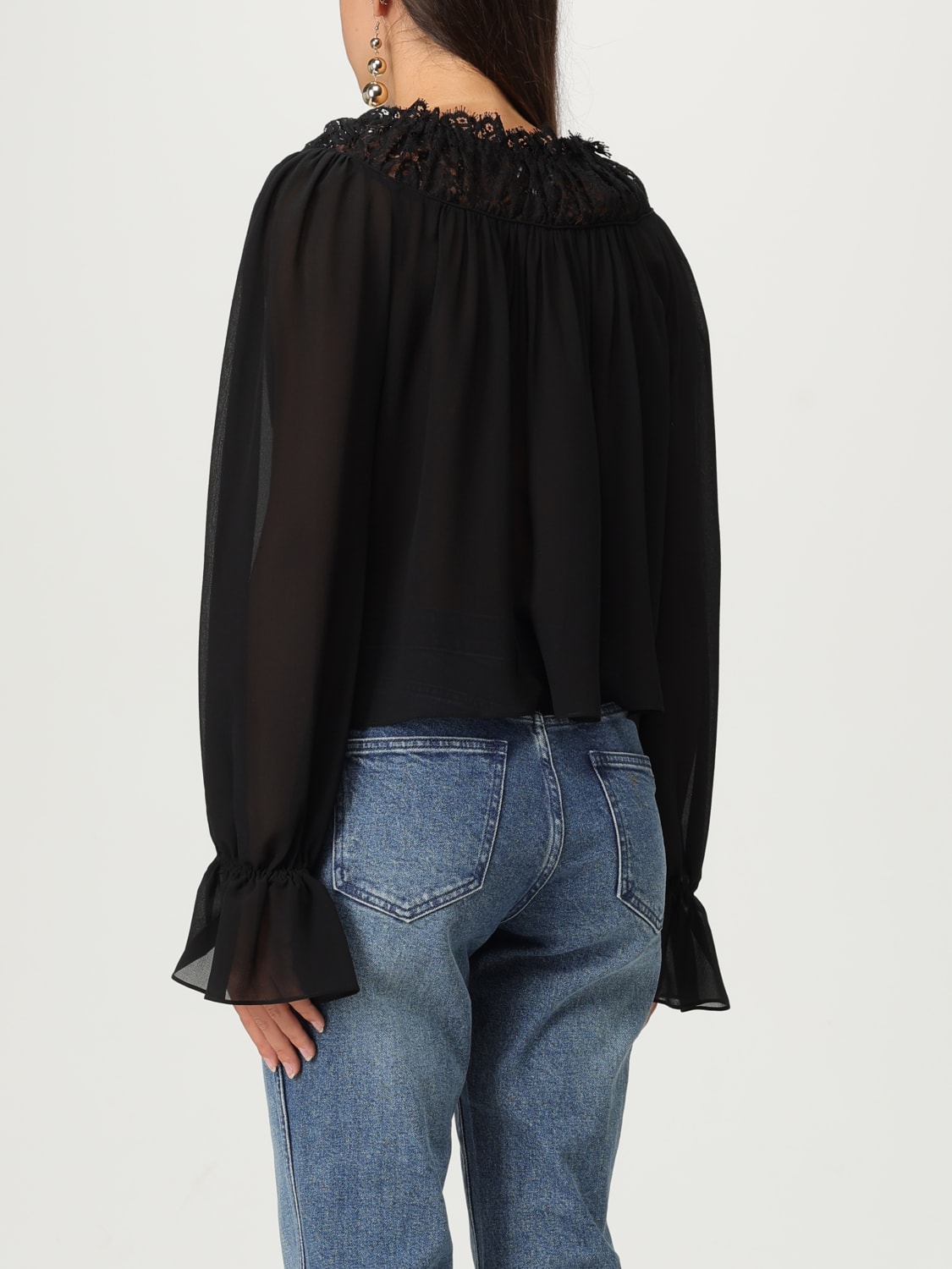 CHLOÉ TOP: Blusa Chloé in seta arricciata , Nero - Img 3