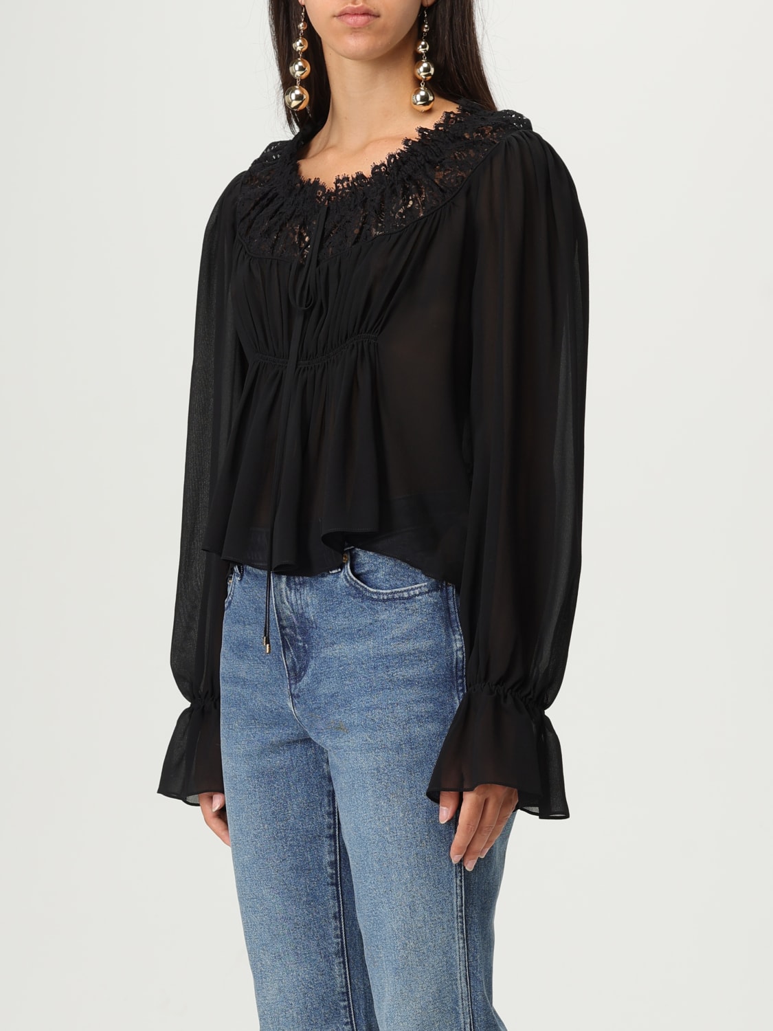 CHLOÉ TOP: Blusa Chloé in seta arricciata , Nero - Img 4