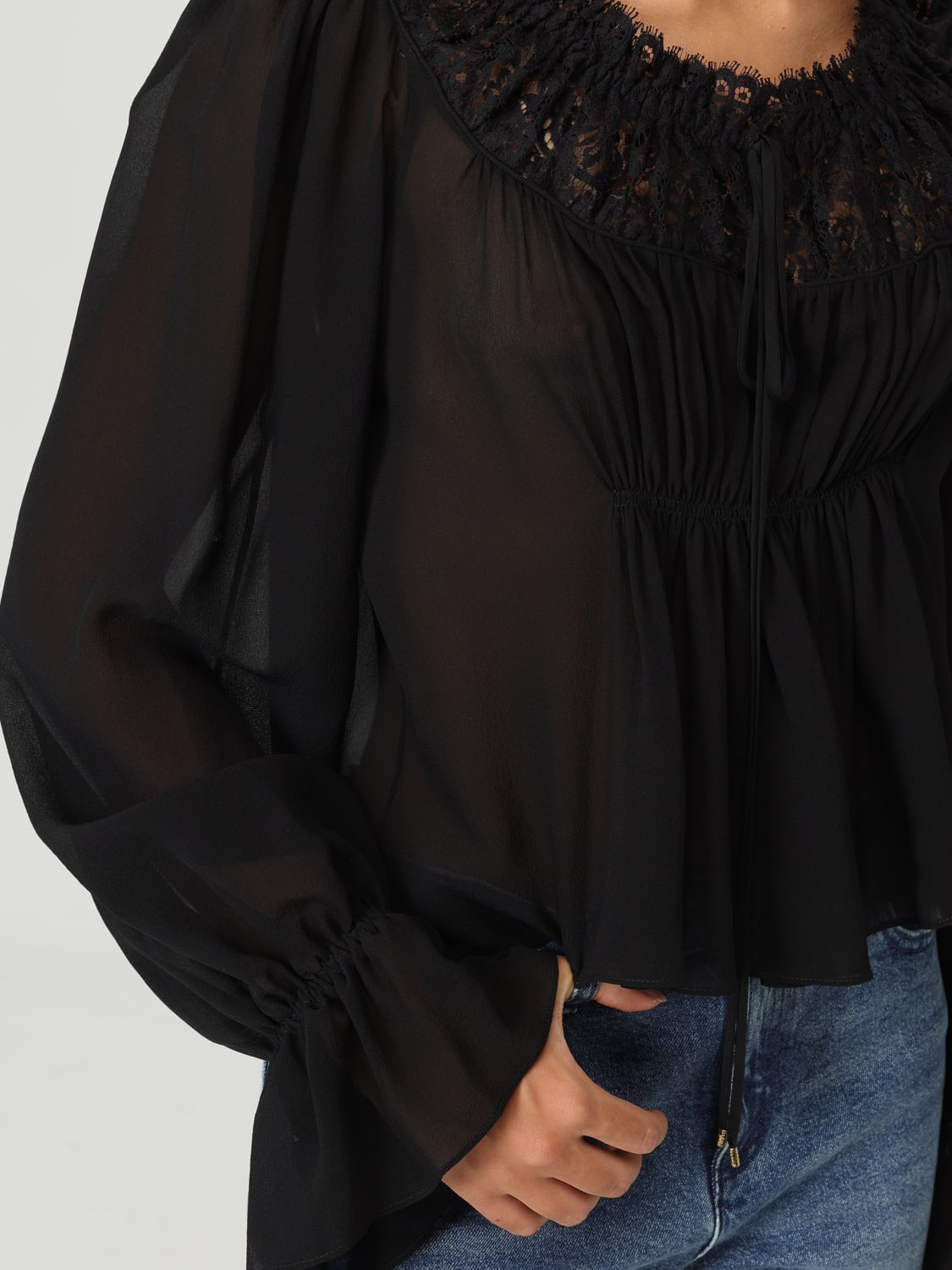 CHLOÉ TOP: Blusa Chloé in seta arricciata , Nero - Img 5