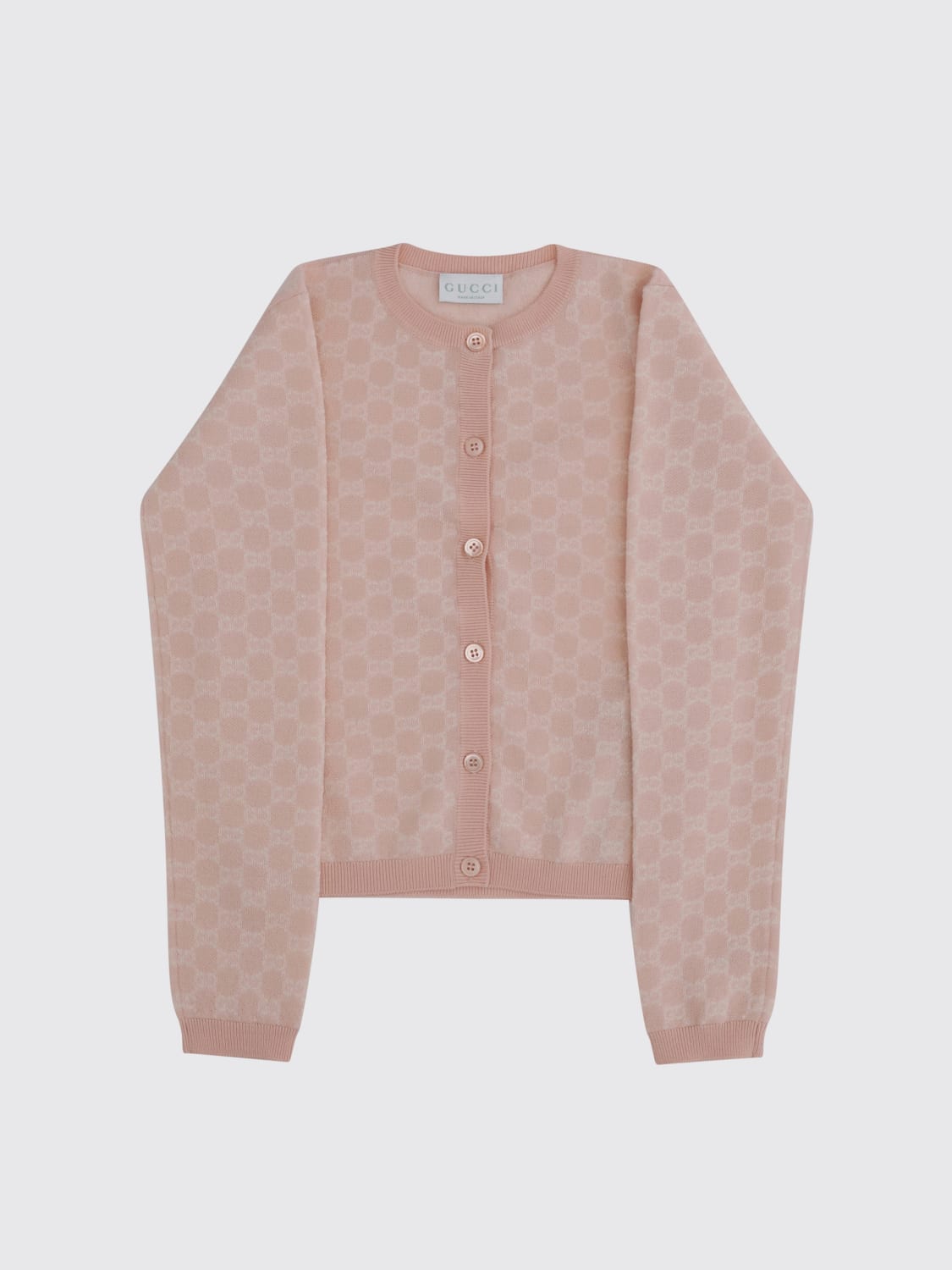 GUCCI MAGLIA: Cardigan in lana GG Gucci, Rosa - Img 1
