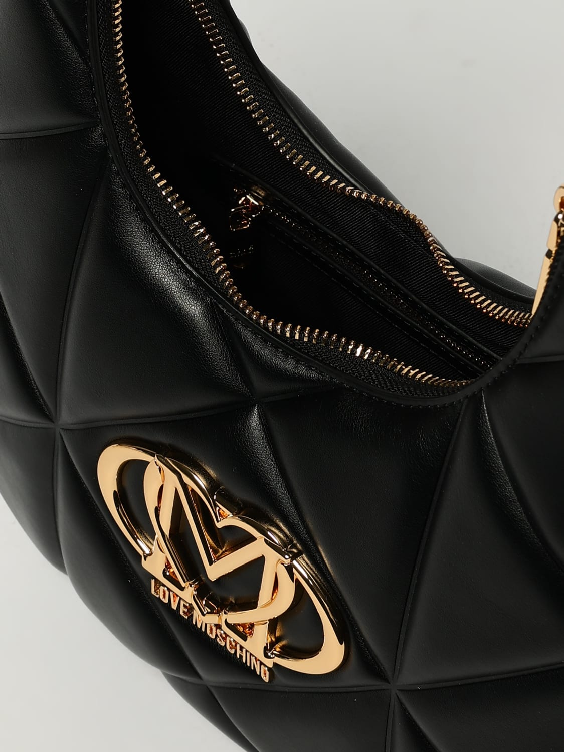 LOVE MOSCHINO BORSA A SPALLA: Borsa Hobo Love Moschino in pelle sintetica matelassè , Nero - Img 3