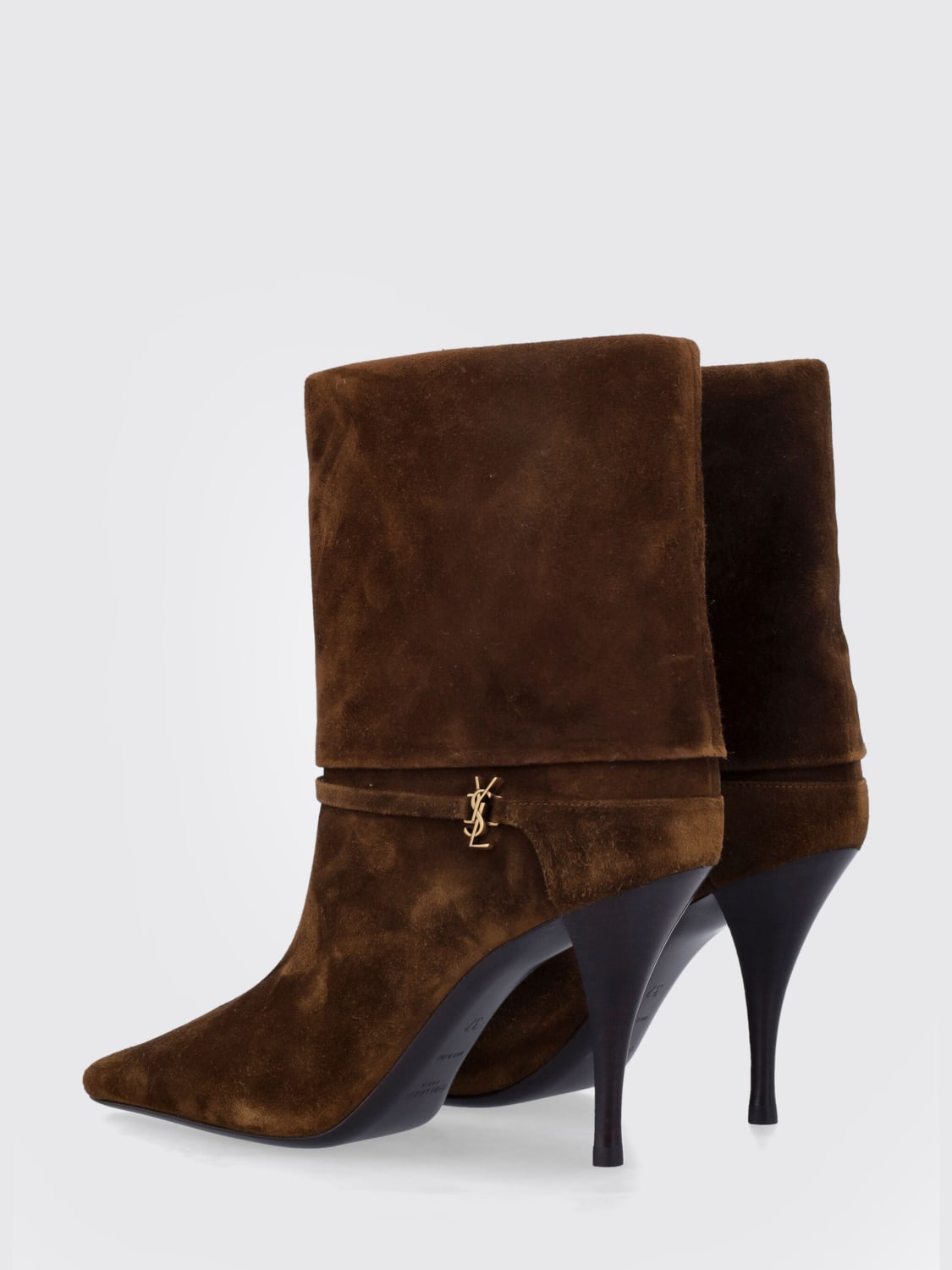 SAINT LAURENT BOTAS: Botines planos mujer Saint Laurent, Marrón - Img 3