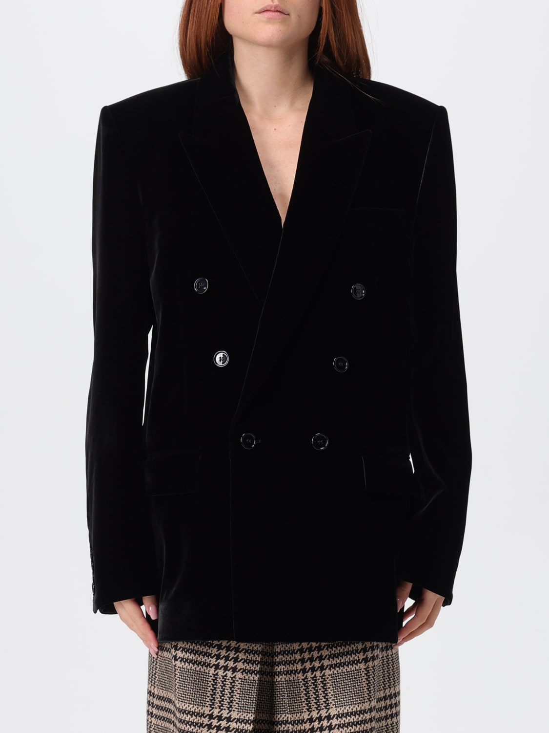SAINT LAURENT GIACCA: Blazer doppiopetto Saint Laurent in velluto , Nero - Img 1