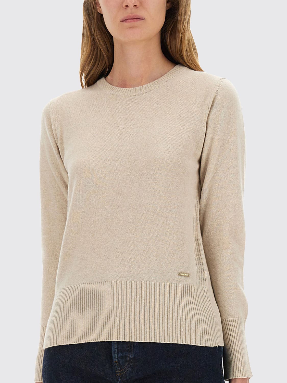 WOOLRICH MAGLIA: Pullover girocollo Woolrich in misto lana e cashmere , Beige - Img 4