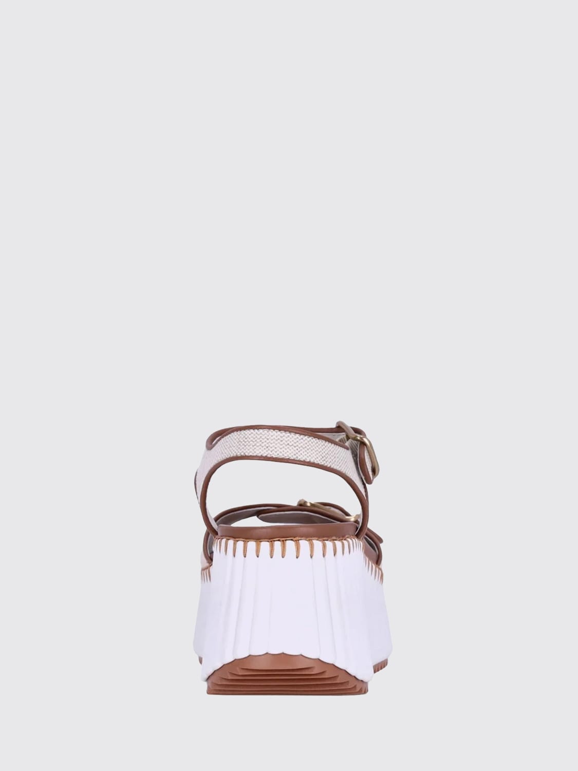 CHLOÉ SANDALI CON TACCO: Sandalo con zeppa Nama Chloé in canvas e pelle , Bianco - Img 3