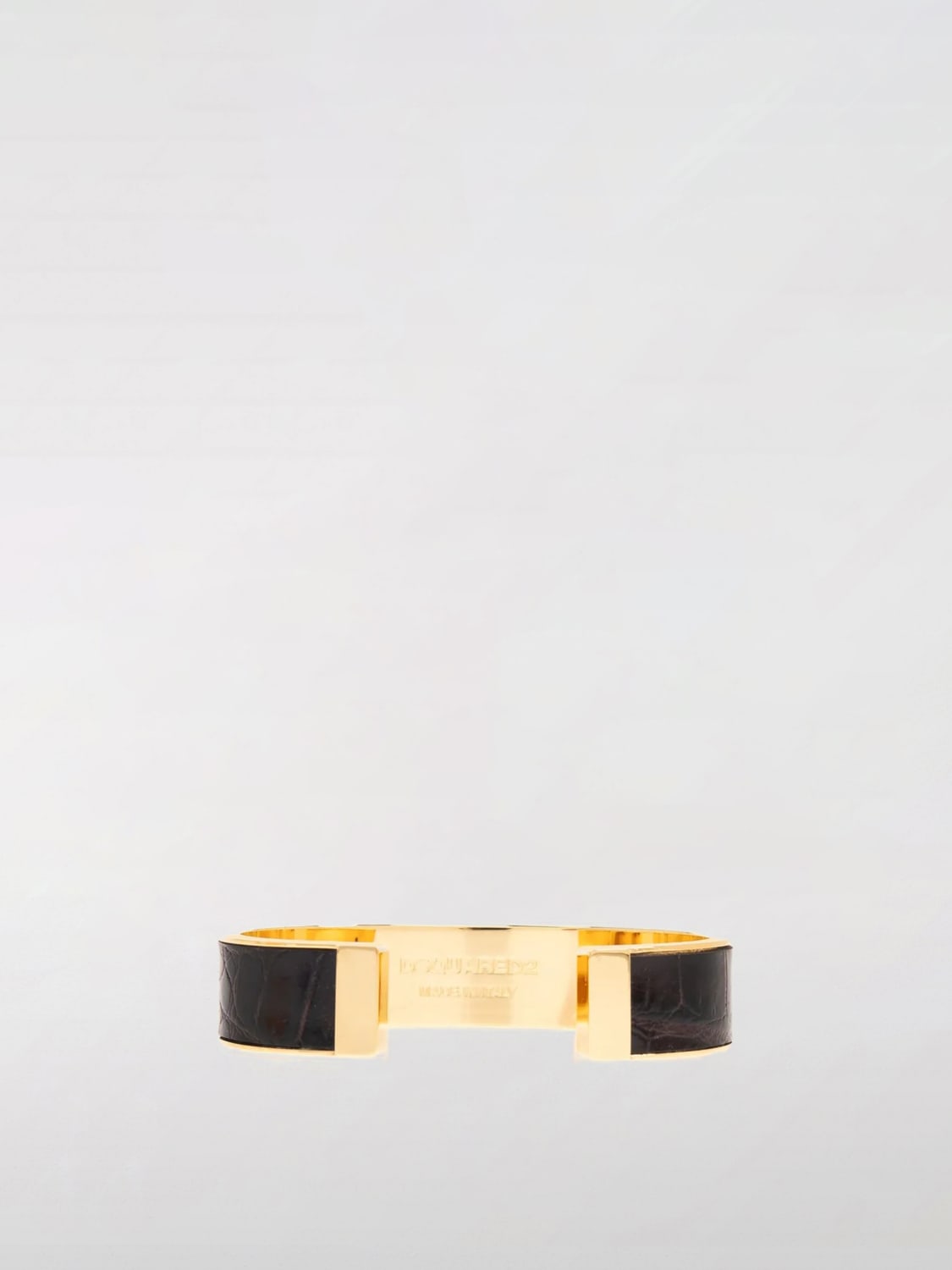 DSQUARED2 GIOIELLO: Bracciale Dsquared2 in ottone e pelle stampa cocco , Nero - Img 2