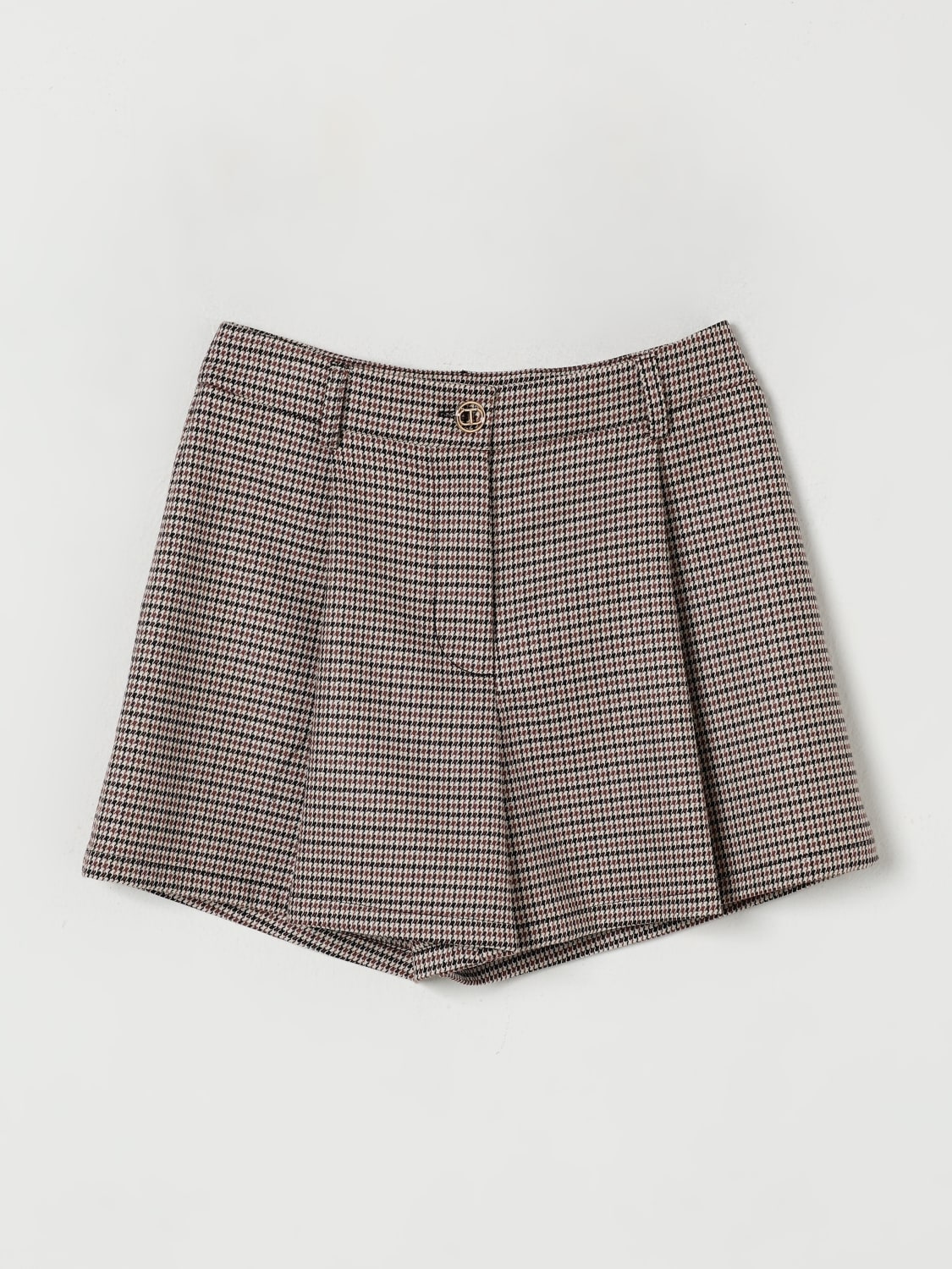 TWINSET PANTALONCINI: Pantaloncino in misto viscosa pied-de-poule Twinset, Beige - Img 1