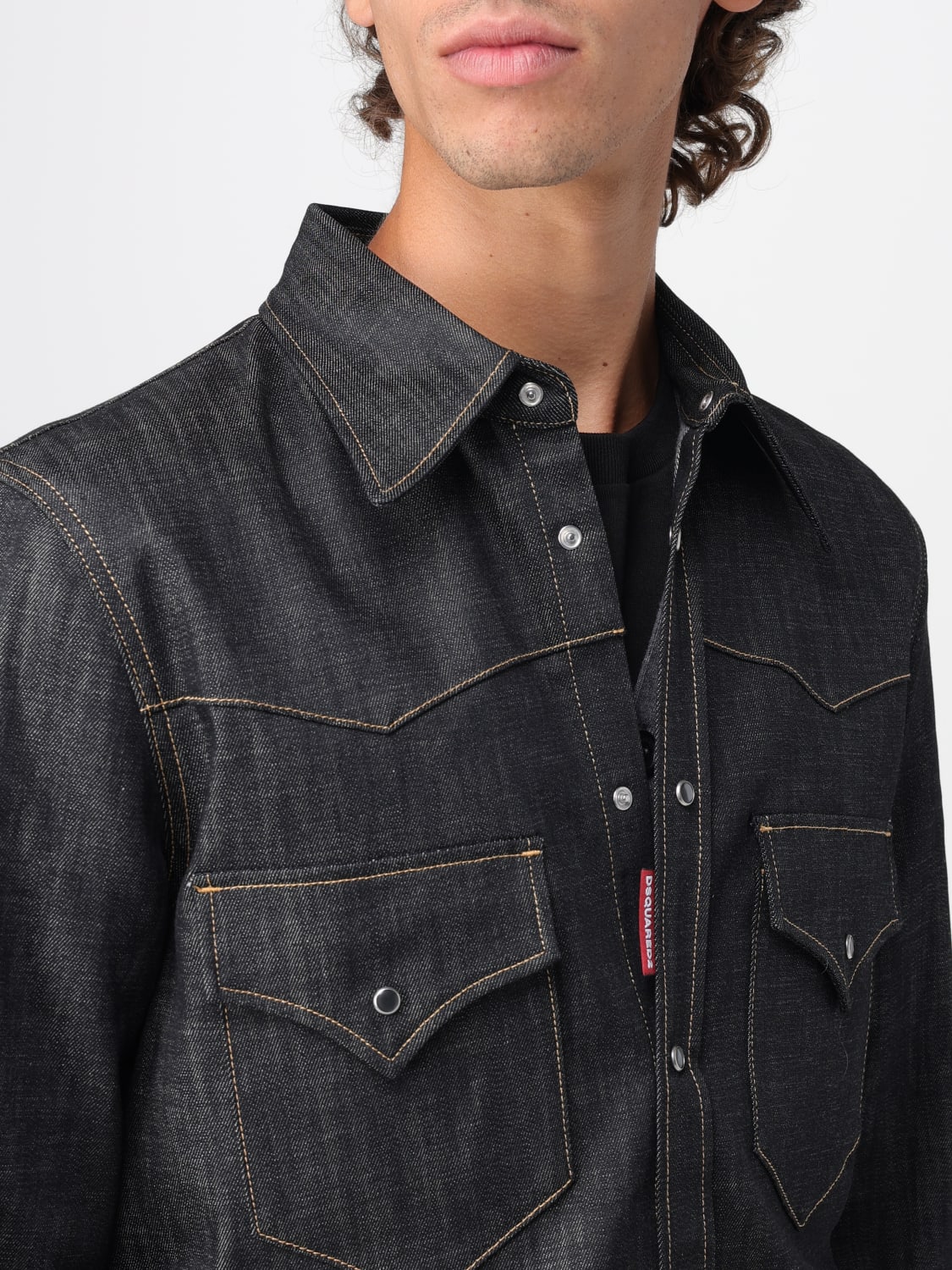 DSQUARED2 外套: 衬衫 男士 Dsquared2, 黑色 - Img 4