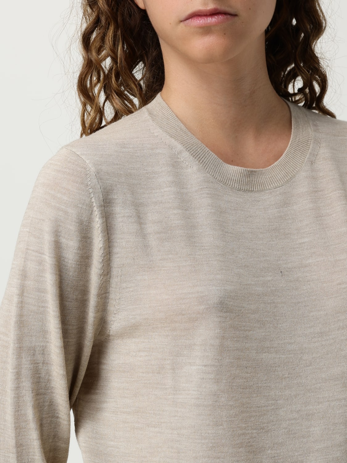 BOSS MAGLIA: Maglia a girocollo in lana vergine Boss, Beige - Img 3