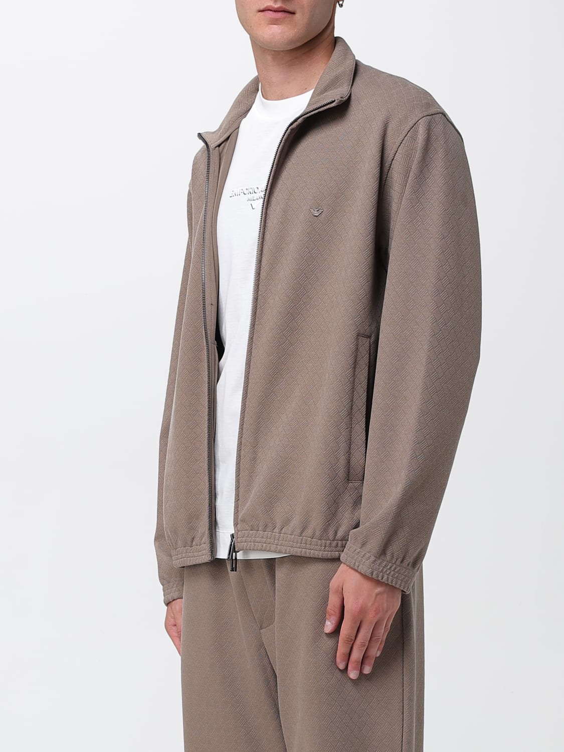 EMPORIO ARMANI FELPA: Felpa basic Emporio Armani in misto cotone , Marrone - Img 4