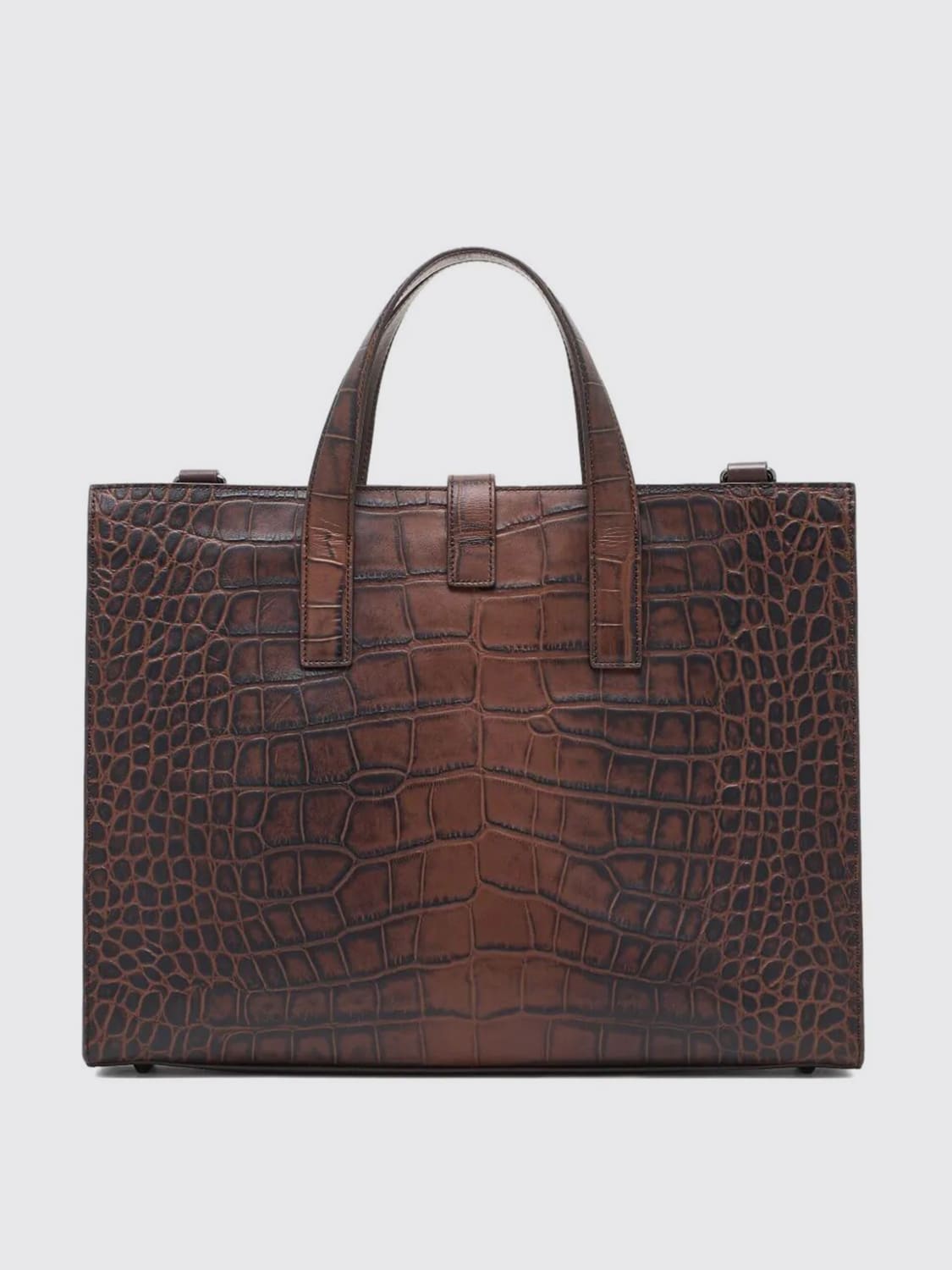 EMPORIO ARMANI BORSA: Borsa a mano business in pelle bovina stampa coccodrillo Emporio Armani, Marrone - Img 2