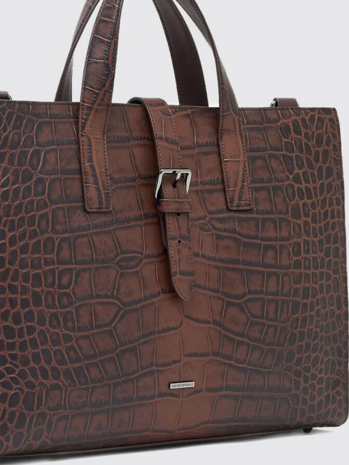 EMPORIO ARMANI BORSA: Borsa a mano business in pelle bovina stampa coccodrillo Emporio Armani, Marrone - Img 3