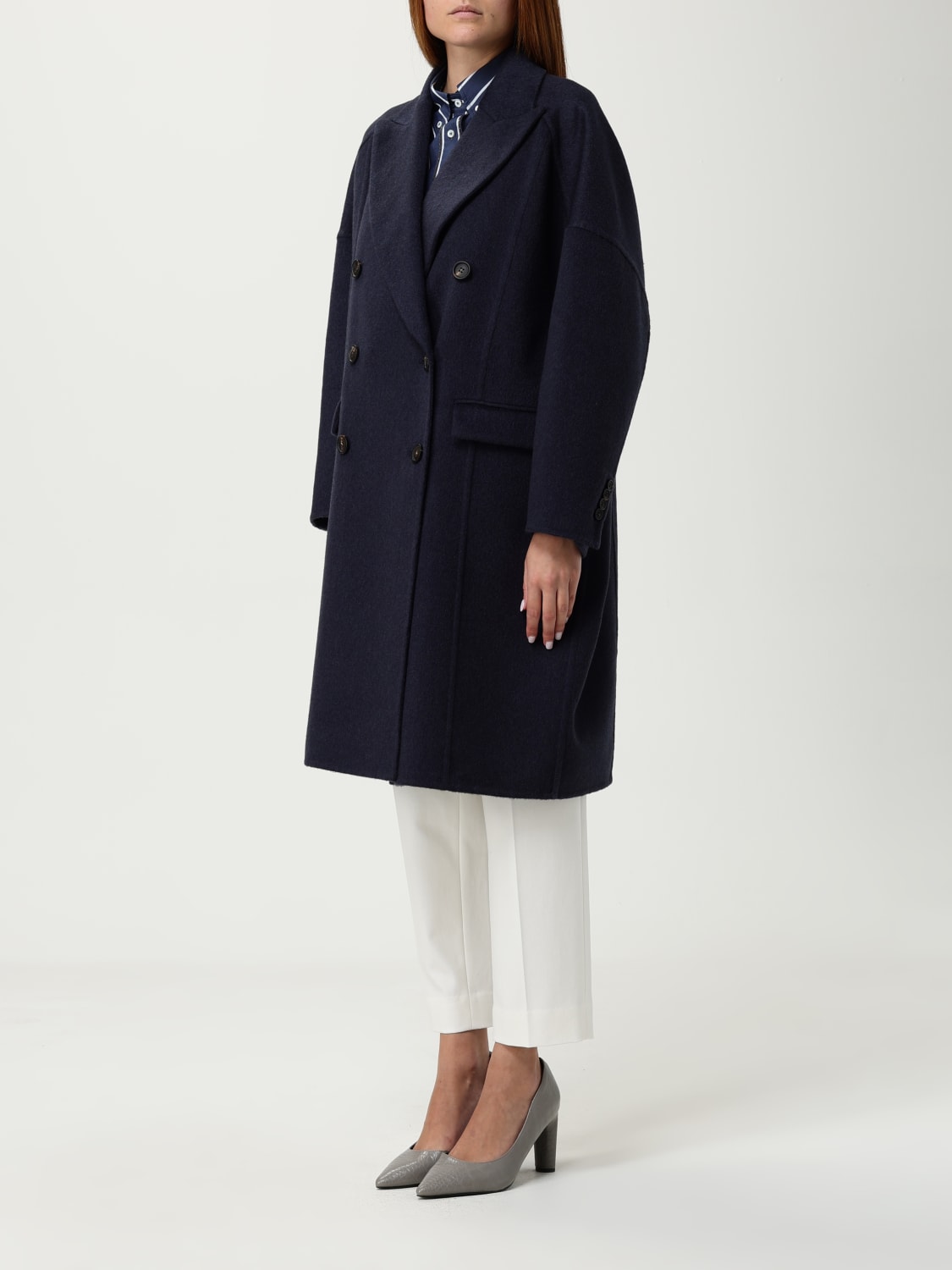 BRUNELLO CUCINELLI CAPPOTTO: Cappotto doppiopetto Brunello Cucinelli in cashmere e lana , Blue - Img 4