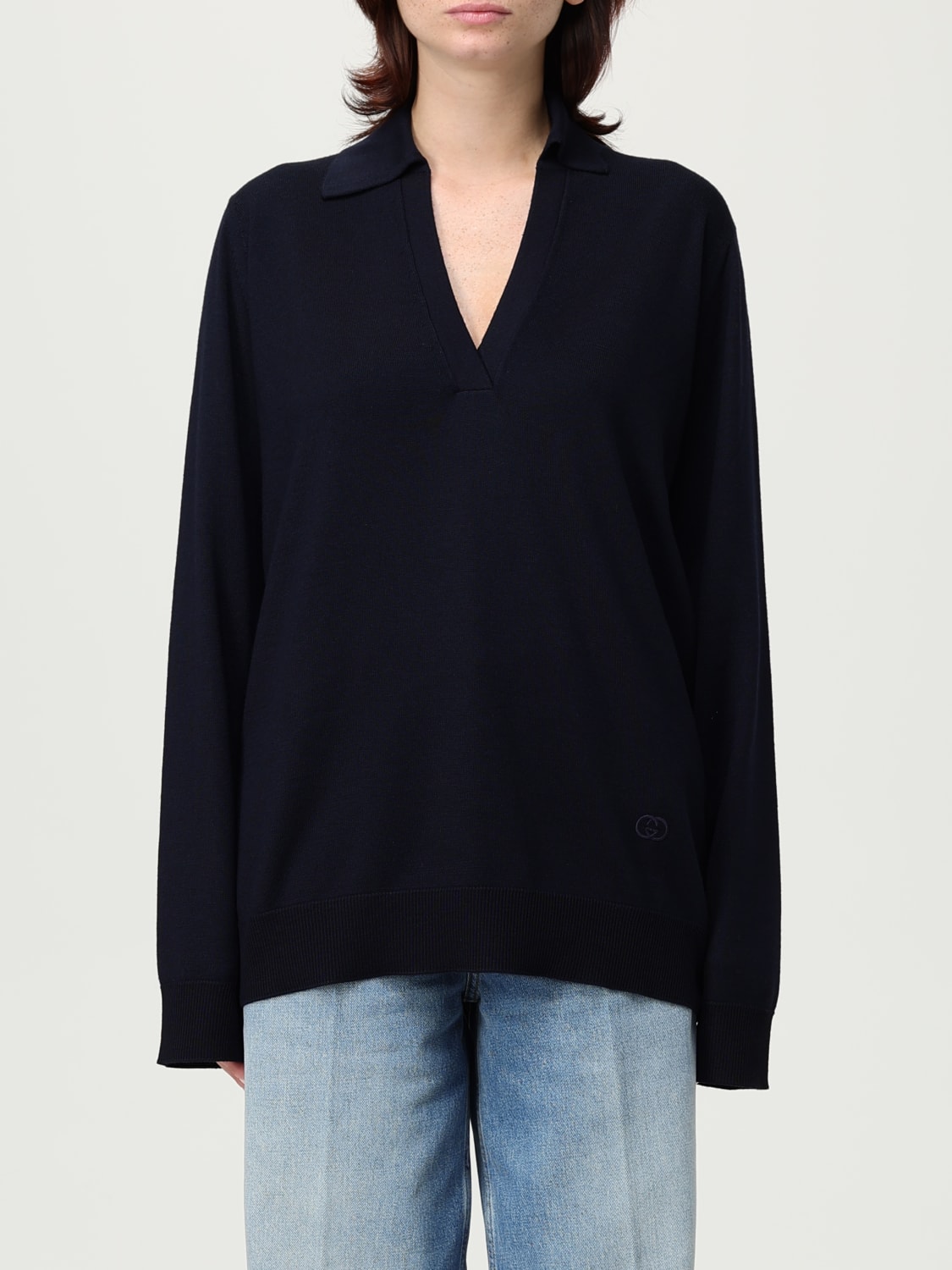 GUCCI POLO: Polo basic GG Gucci in lana, Blue Navy - Img 1