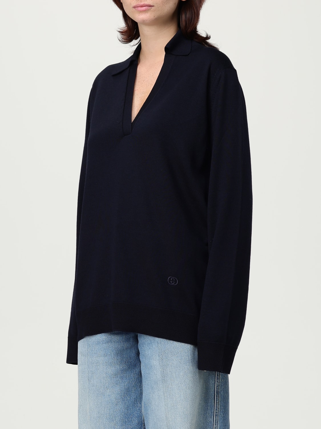 GUCCI POLO: Polo basic GG Gucci in lana, Blue Navy - Img 4