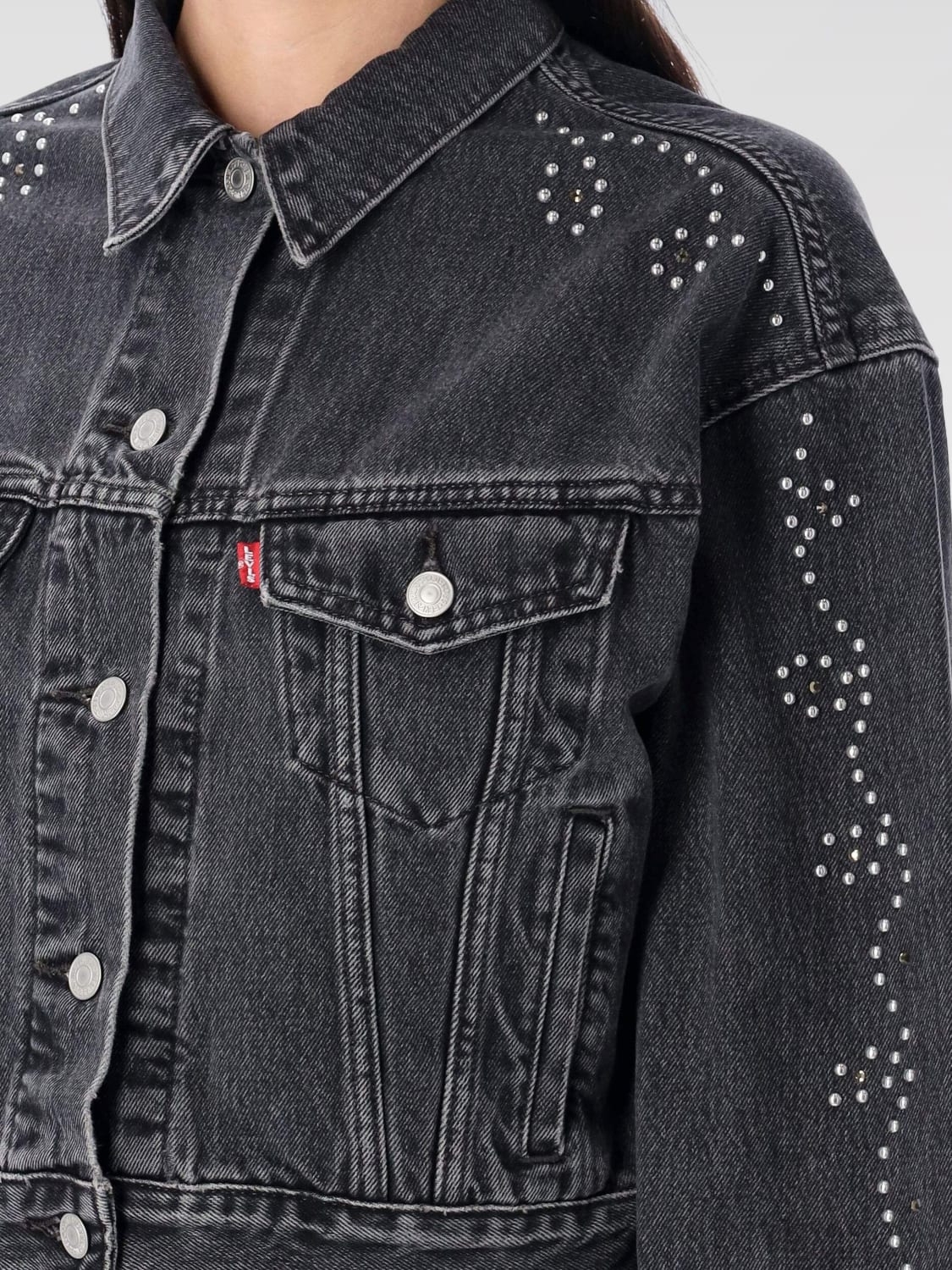 LEVI'S GIACCA: Giubbotto Levi's in denim con strass , Nero - Img 3