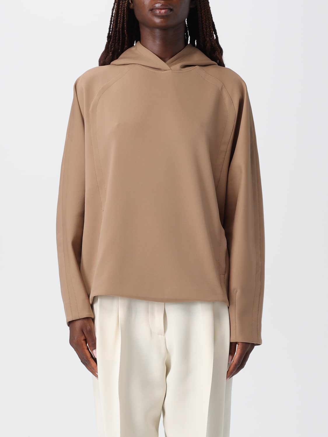 MAX MARA FELPA: Felpa con cappuccio Max Mara in misto cotone , Marrone - Img 1