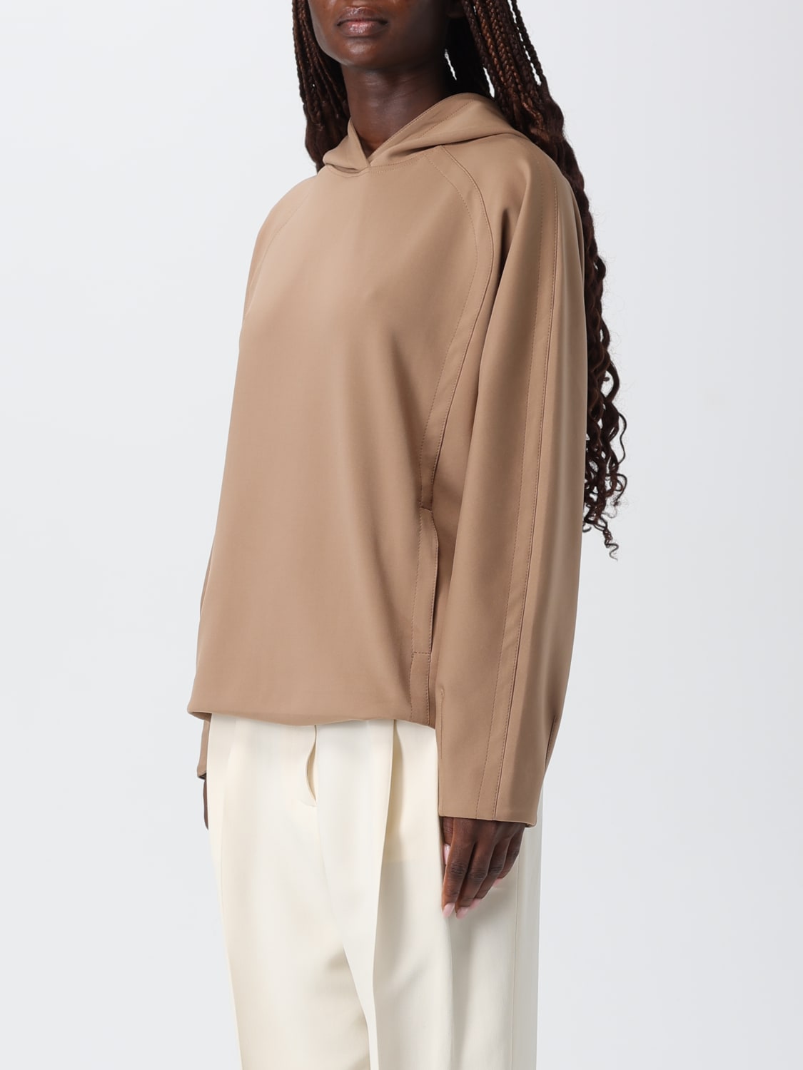 MAX MARA FELPA: Felpa con cappuccio Max Mara in misto cotone , Marrone - Img 4