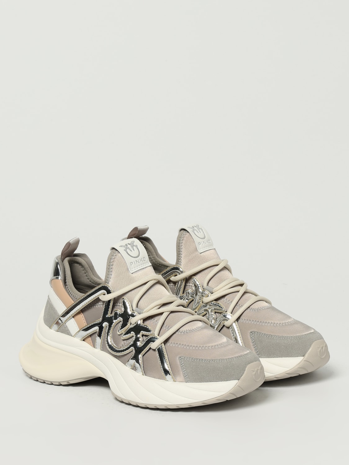 PINKO SNEAKERS: Sneakers Ariel 01 Pinko neoprene e pelle, Grigio - Img 2