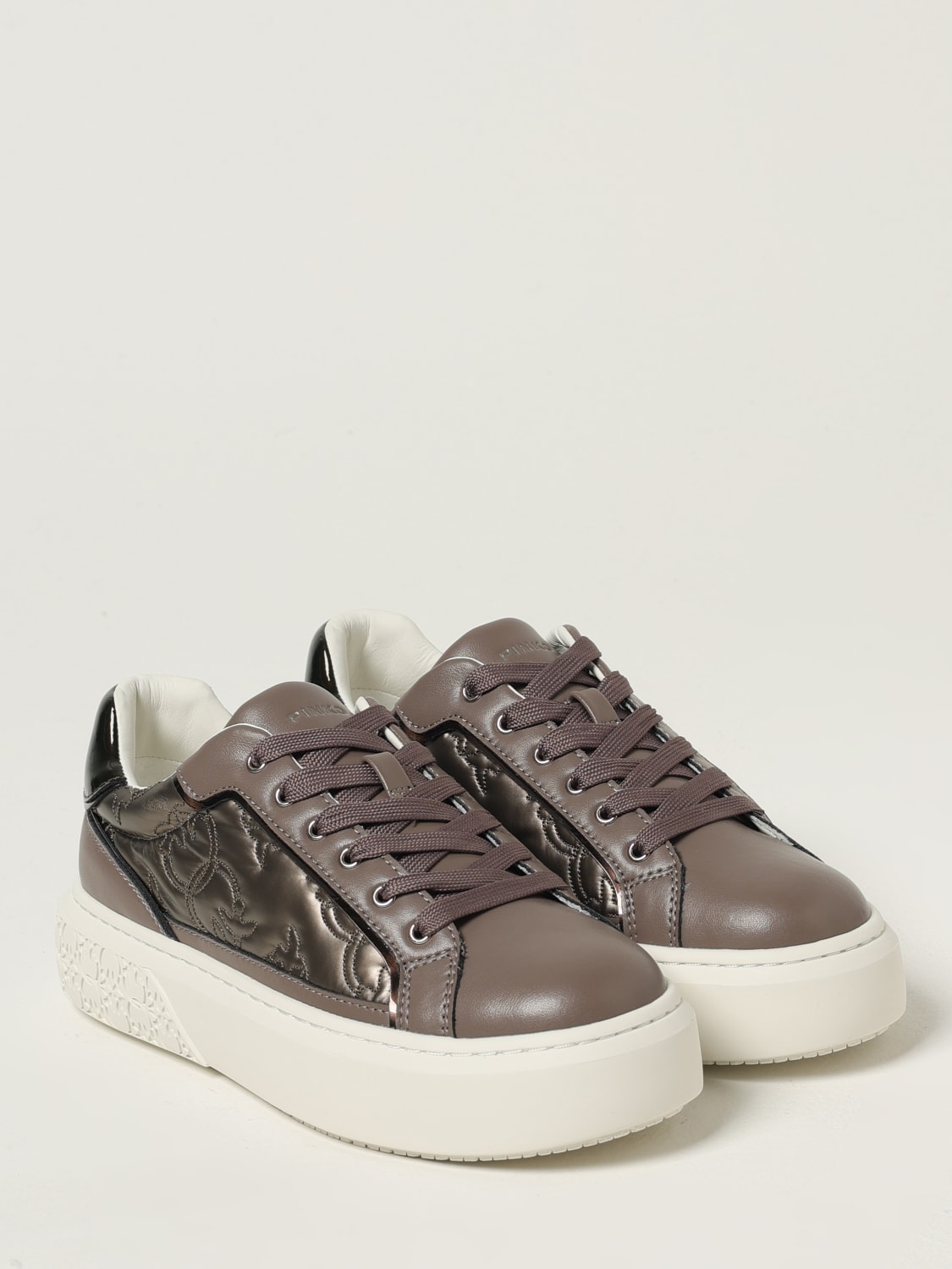 PINKO SNEAKERS: Sneakers Yoko 21 Pinko pelle e nylon , Grigio - Img 2
