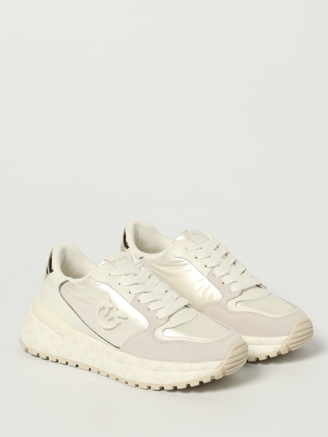 PINKO SNEAKERS: Sneakers Gem 07 Pinko in camoscio e nylon , Bianco - Img 2