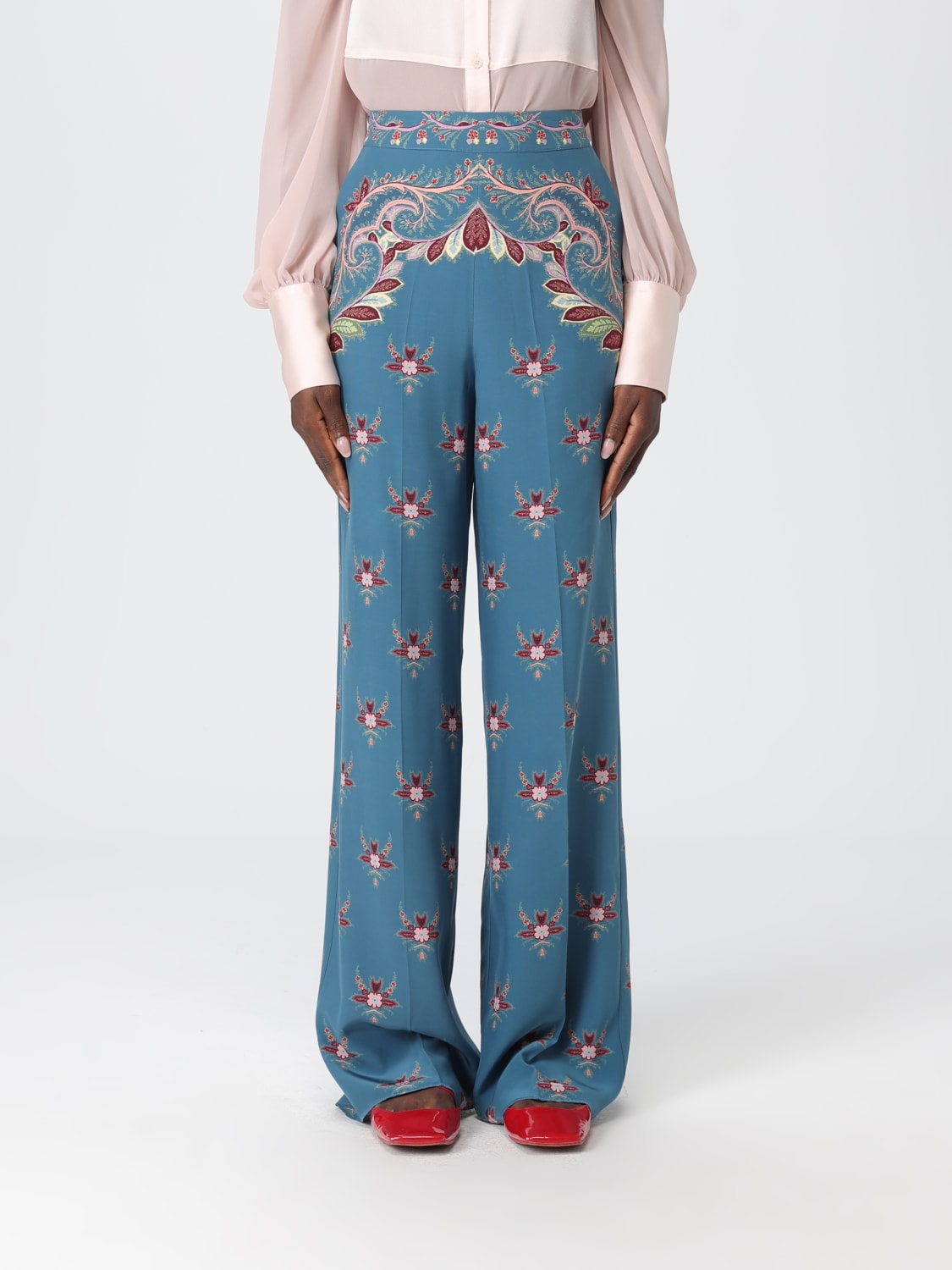 ETRO PANTALONI: Pantalone palazzo Etro in seta con stampa Paisley , Blue - Img 1