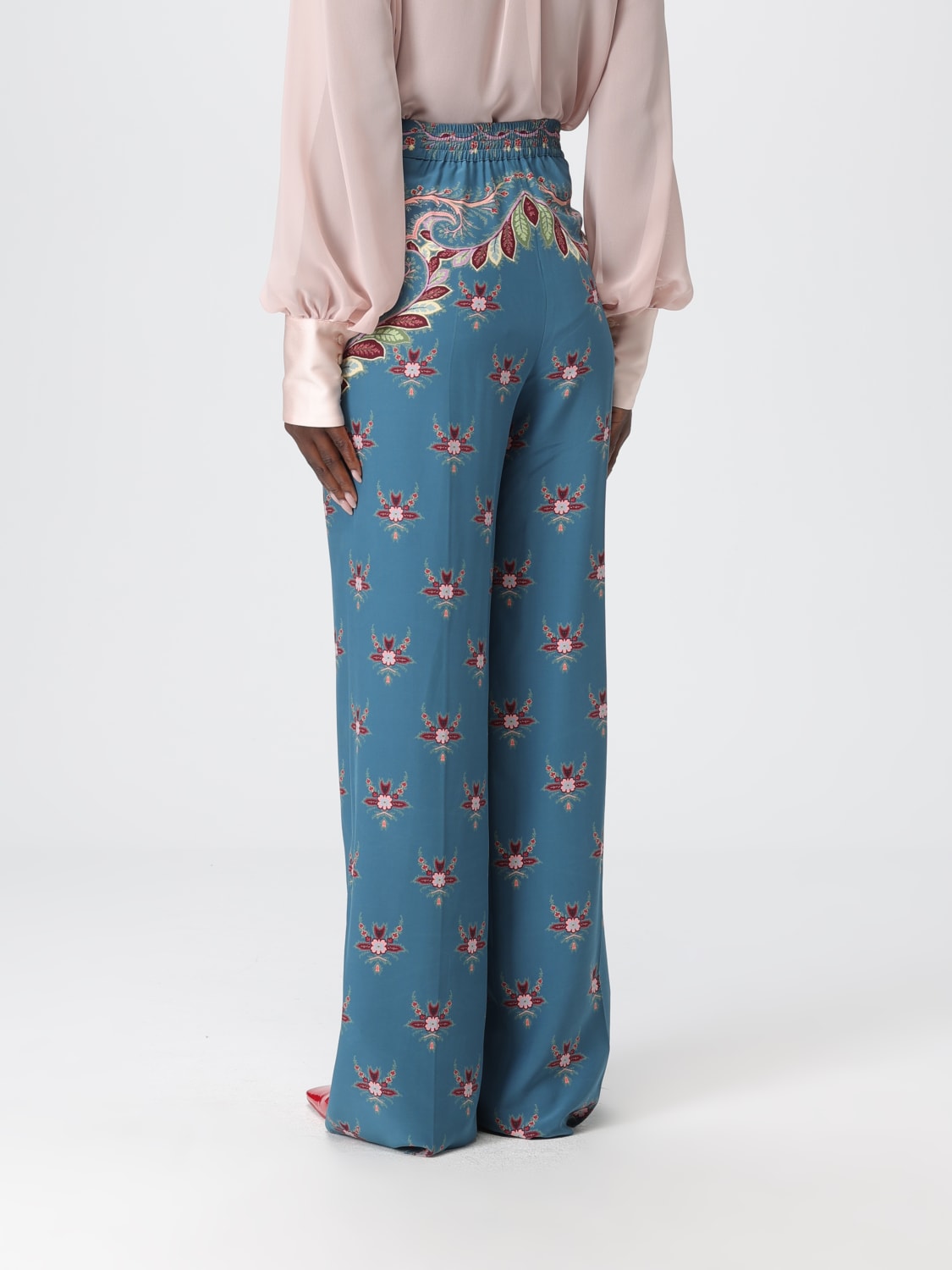 ETRO PANTALONI: Pantalone palazzo Etro in seta con stampa Paisley , Blue - Img 3